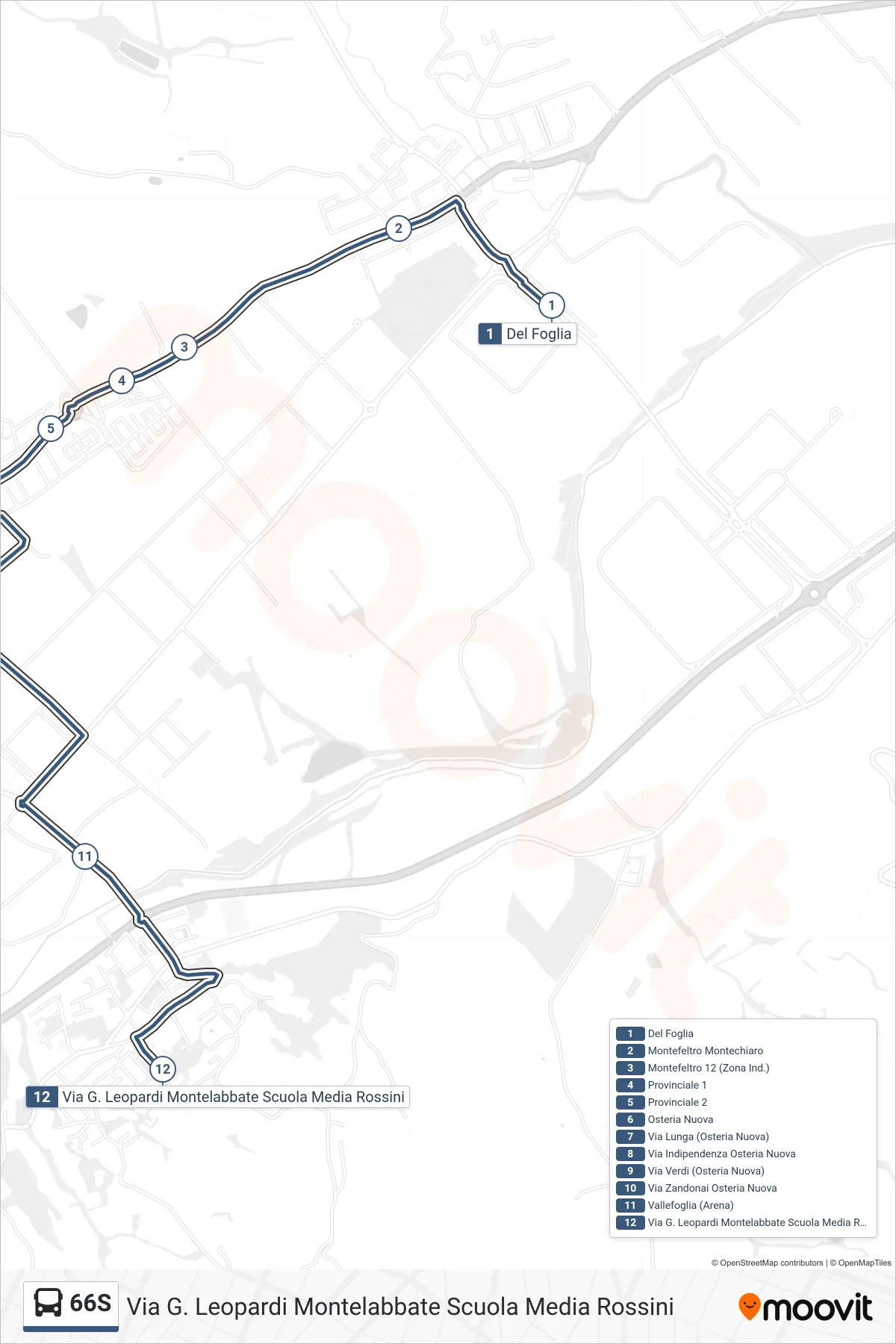 Linea 66S bus (Via G. Leopardi Montelabbate Scuola Media Rossini) - Percorsi e fermate sulla mappa