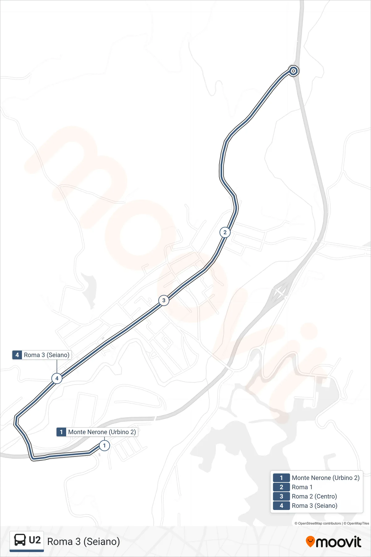 Linea U2  bus (Roma 3 (Seiano)) - Percorsi e fermate sulla mappa