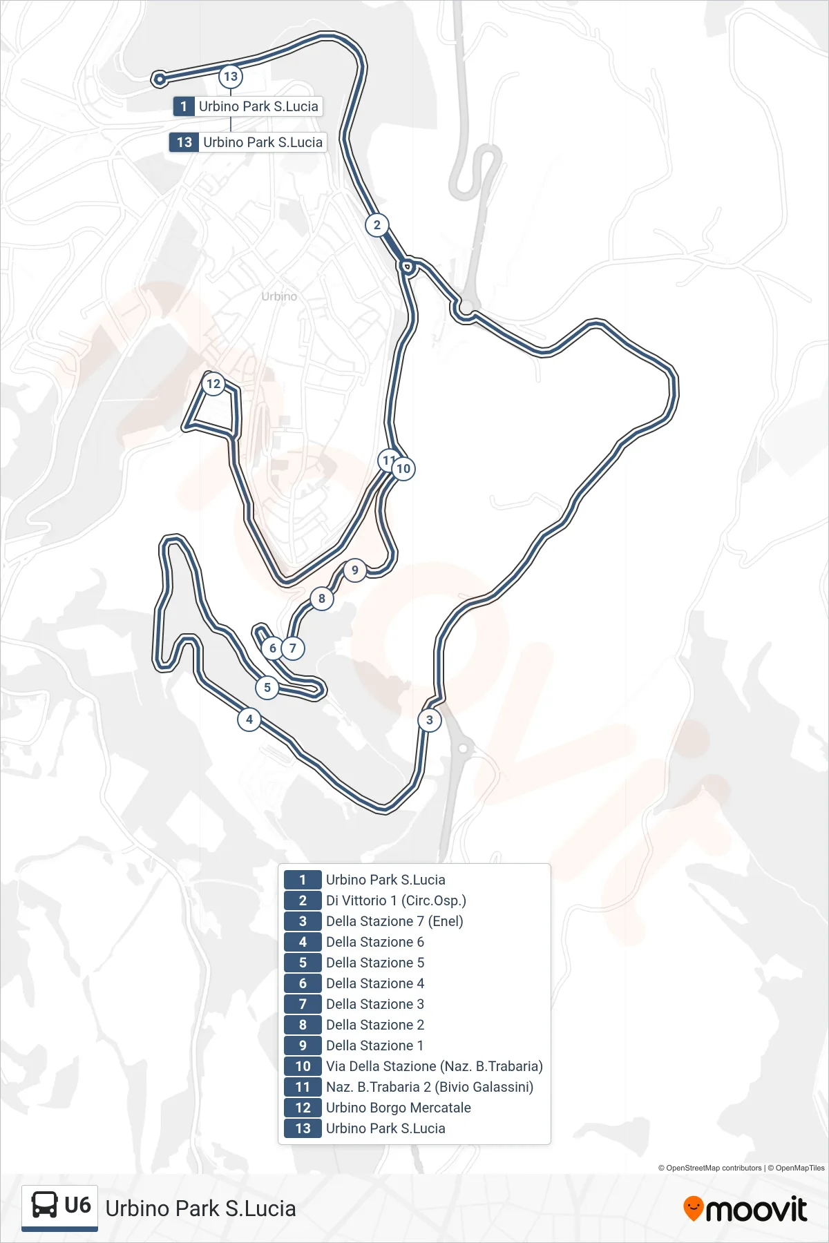 Linea U6 bus (Urbino Park S.Lucia) - Percorsi e fermate sulla mappa