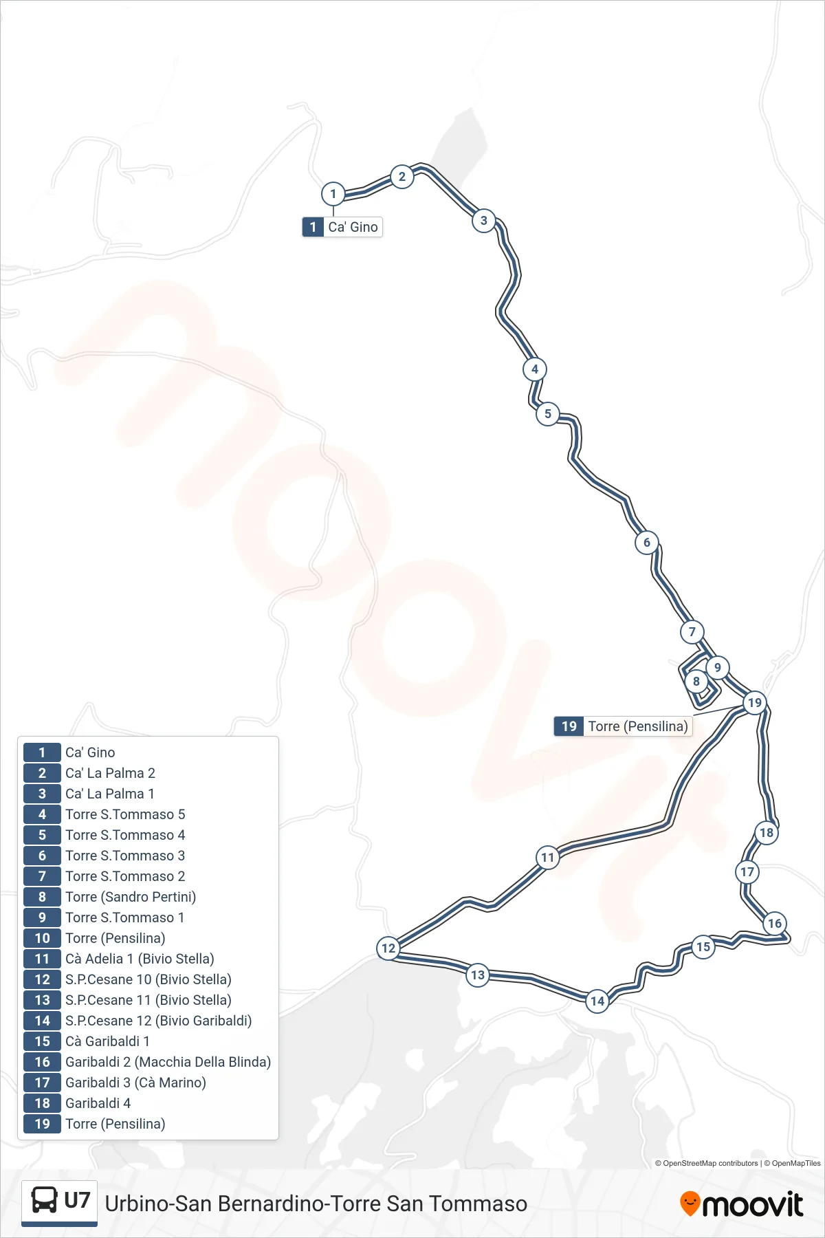 Linea U7 bus (Torre (Pensilina)) - Percorsi e fermate sulla mappa