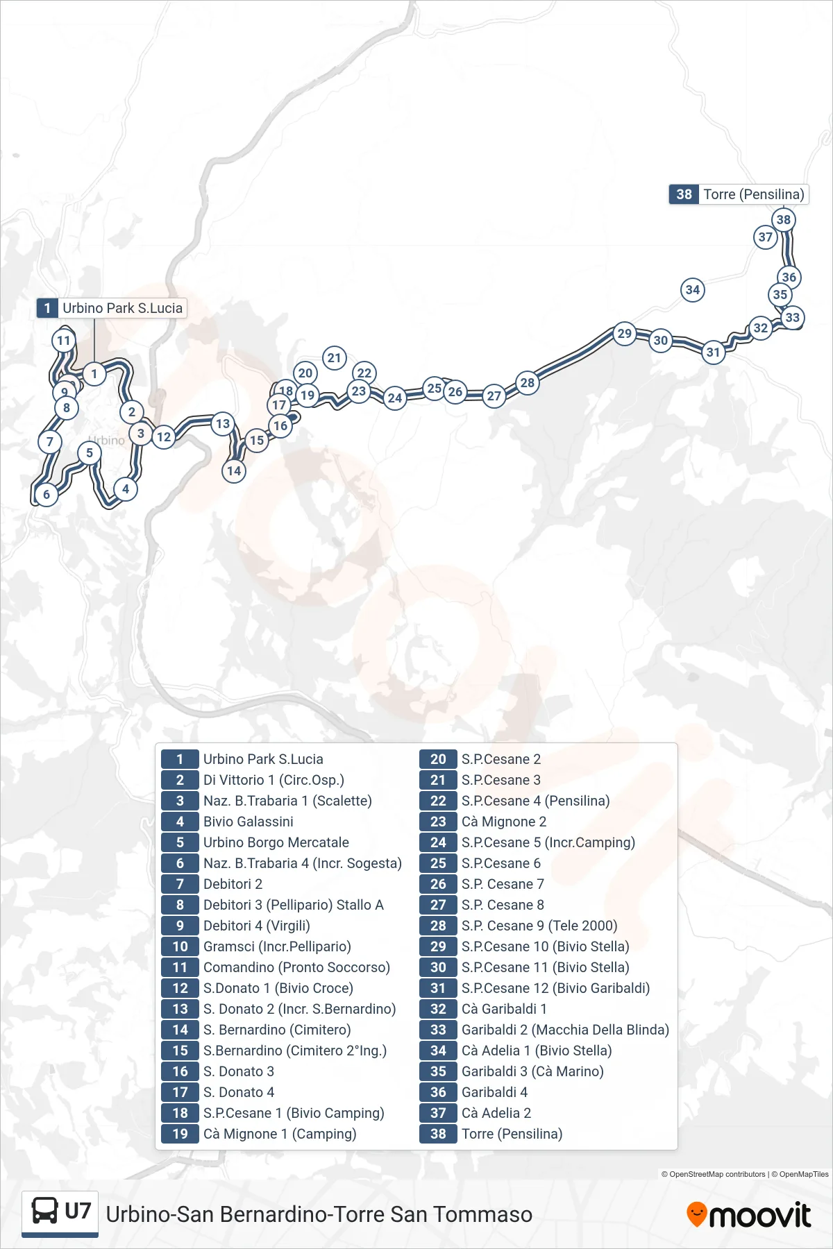 Linea U7 bus (Torre (Pensilina)) - Percorsi e fermate sulla mappa