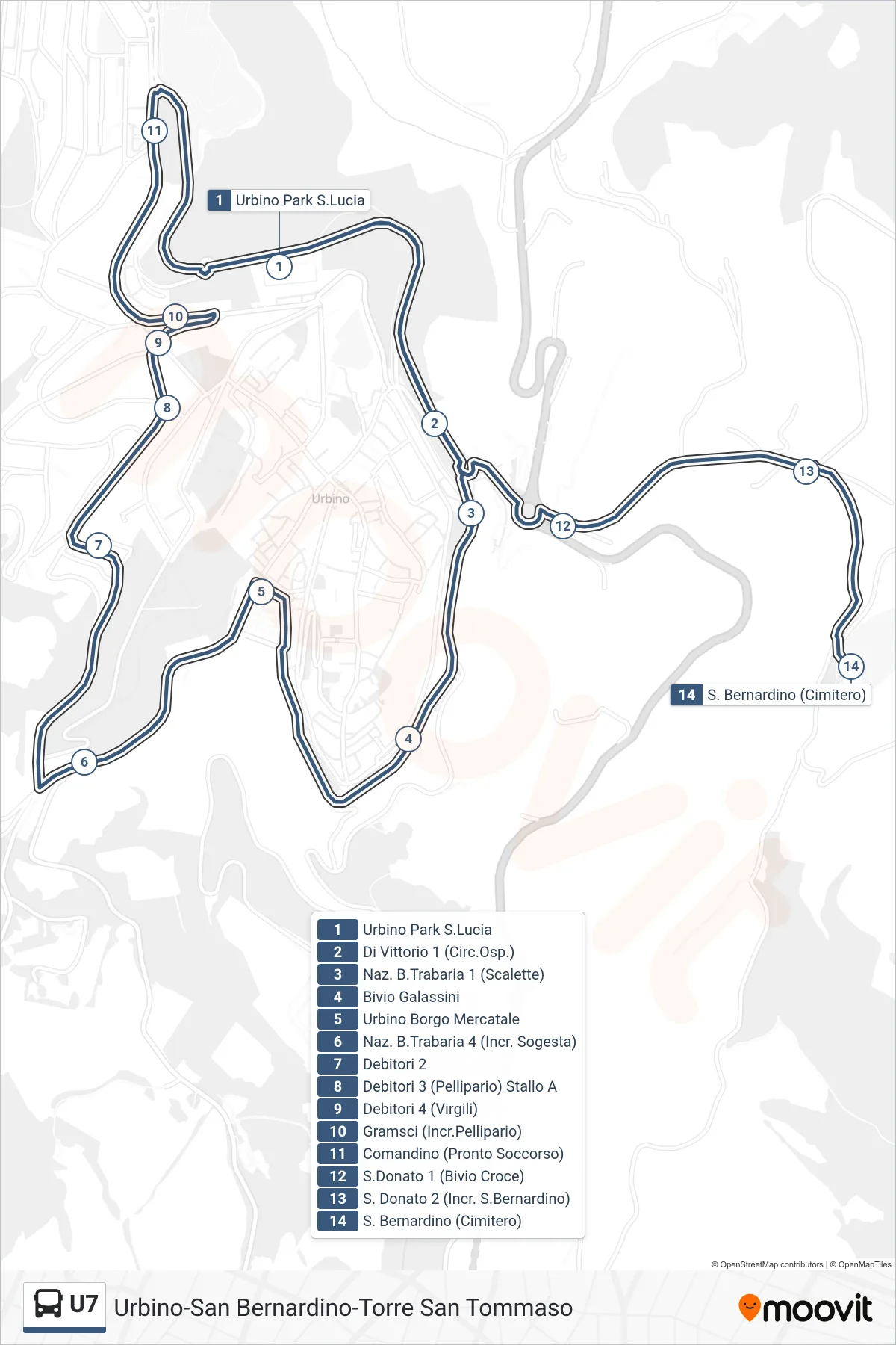 Linea U7 bus (S. Bernardino (Cimitero)) - Percorsi e fermate sulla mappa