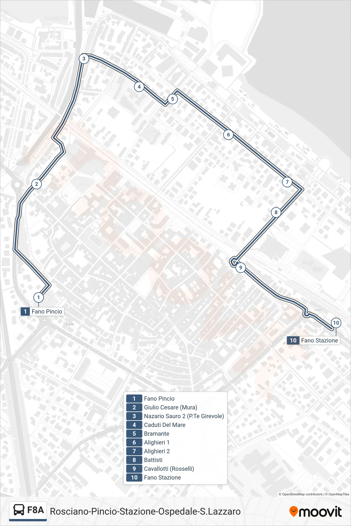 Linea F8A bus (Fano Stazione) - Percorsi e fermate sulla mappa