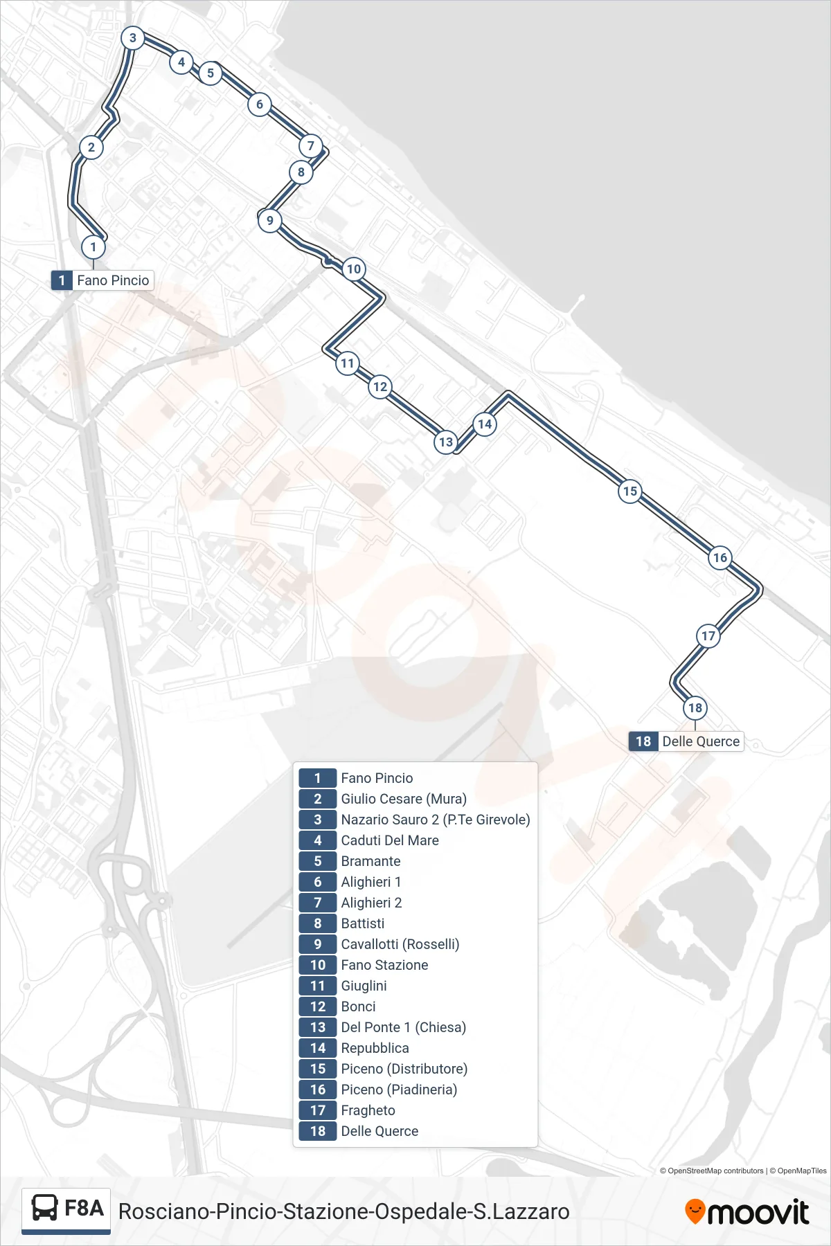 Linea F8A bus (Delle Querce) - Percorsi e fermate sulla mappa