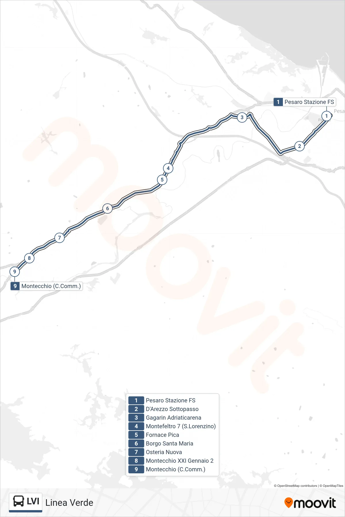 Linea LVI  bus (Montecchio (C.Comm.)) - Percorsi e fermate sulla mappa