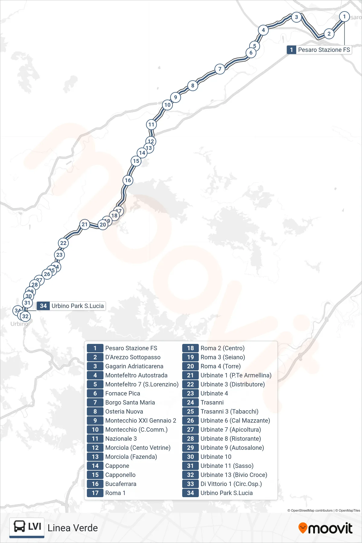 Linea LVI bus (Urbino Park S.Lucia) - Percorsi e fermate sulla mappa