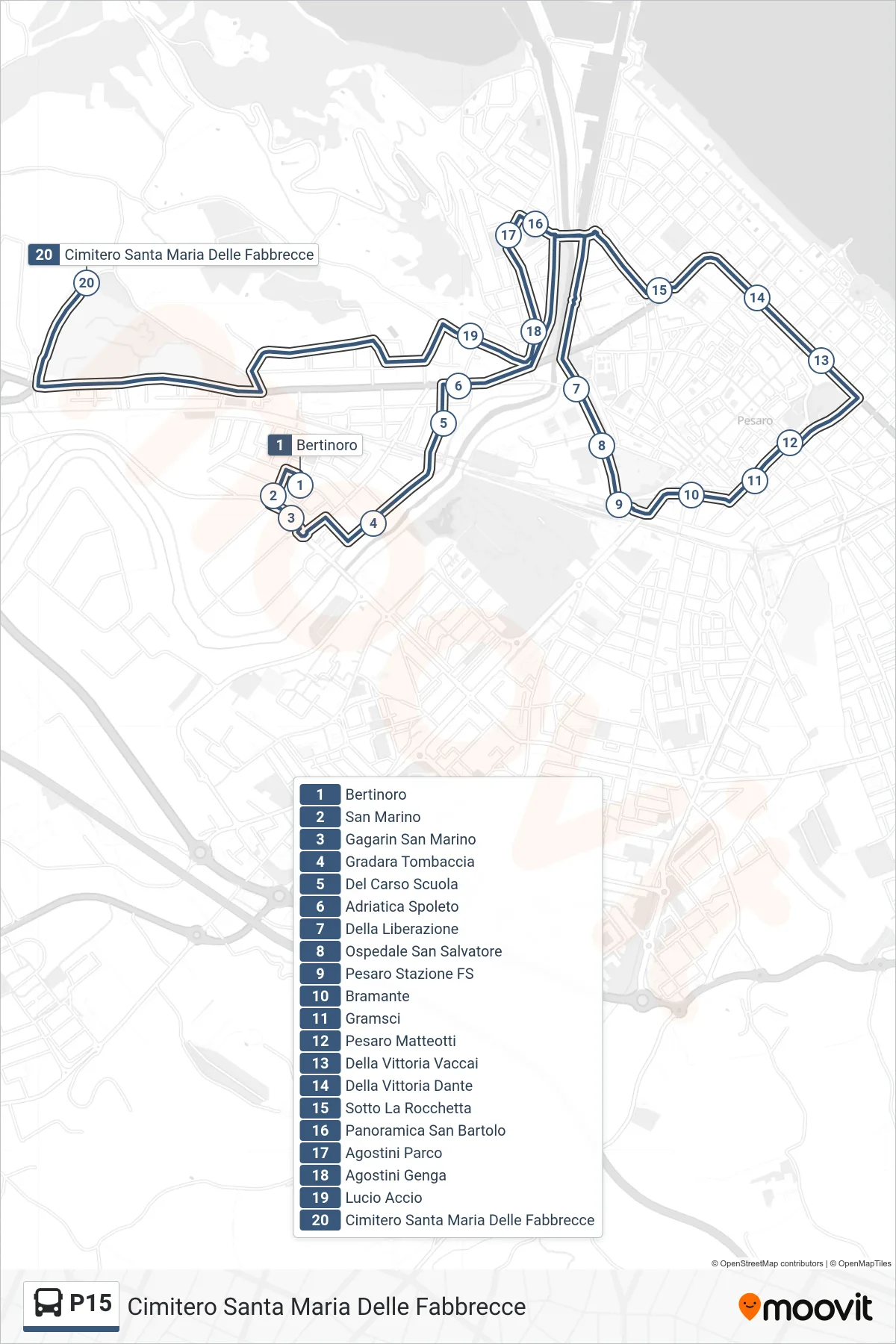 Linea P15 bus (Cimitero Santa Maria Delle Fabbrecce) - Percorsi e fermate sulla mappa