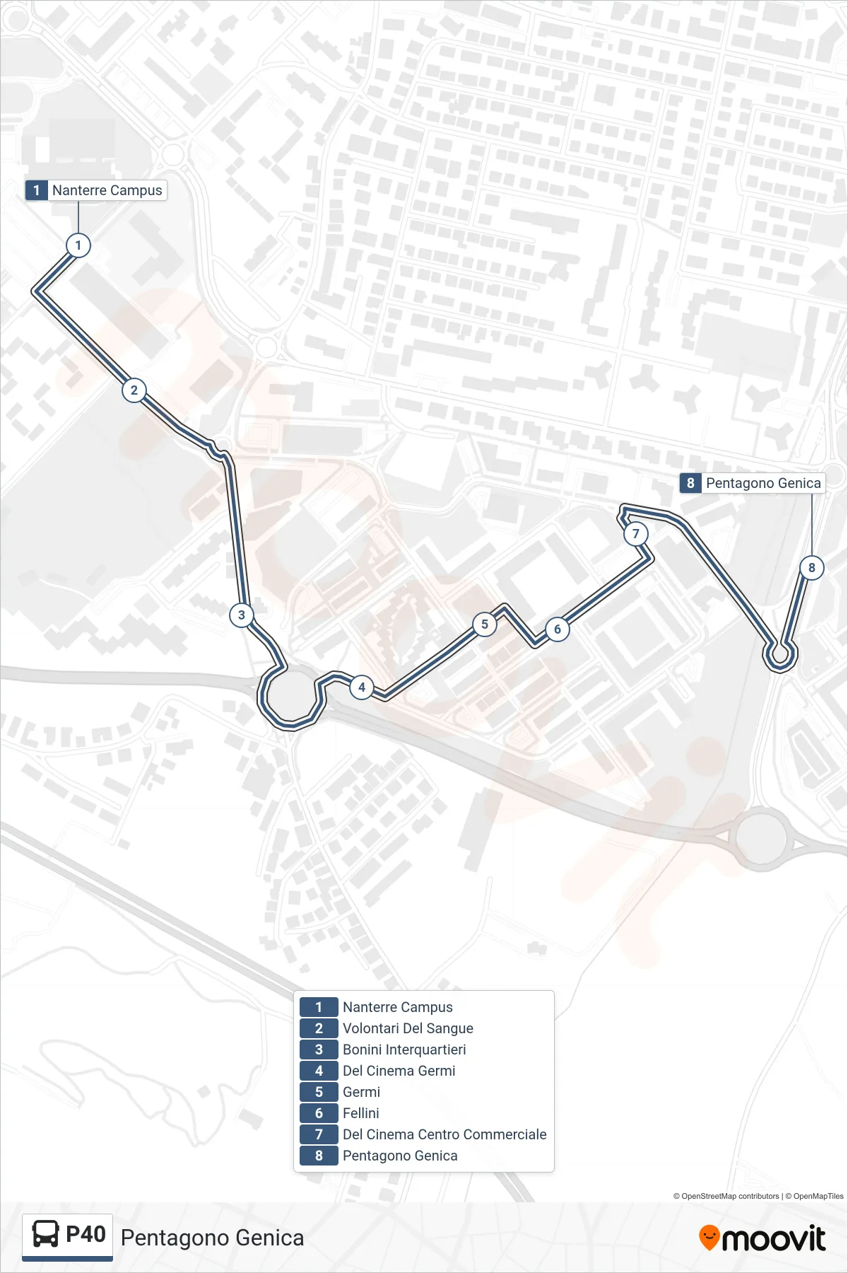 Linea P40 bus (Pentagono Genica) - Percorsi e fermate sulla mappa