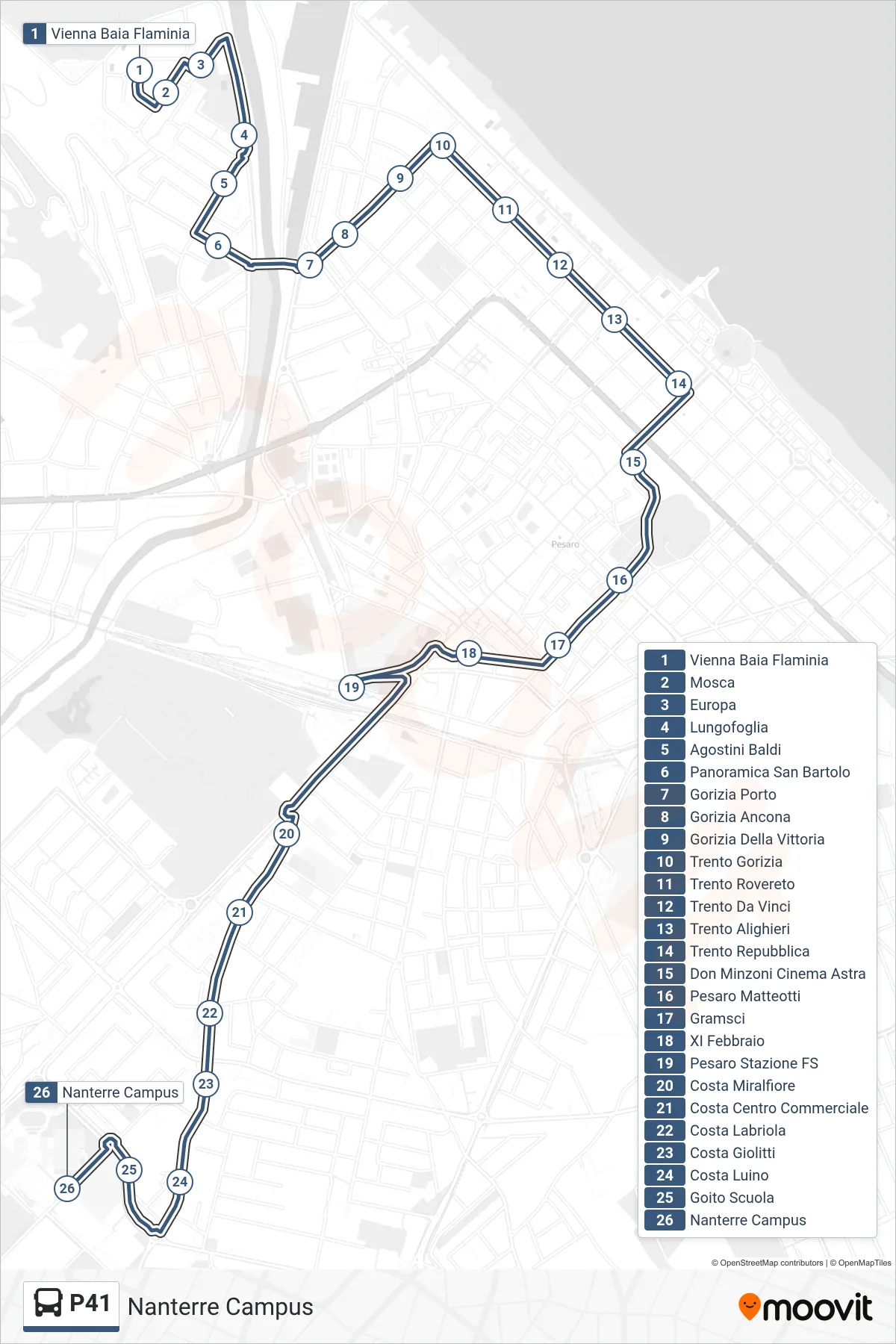 Linea P41 bus (Nanterre Campus) - Percorsi e fermate sulla mappa