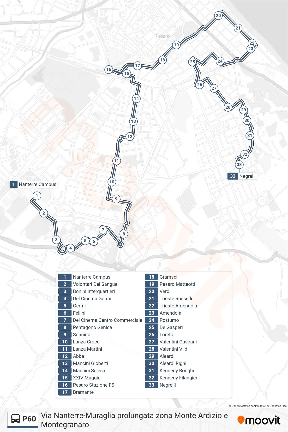 Linea P60  bus (Negrelli) - Percorsi e fermate sulla mappa