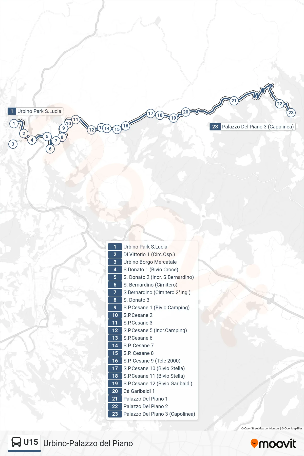 Linea U15 bus (Palazzo Del Piano 3 (Capolinea)) - Percorsi e fermate sulla mappa