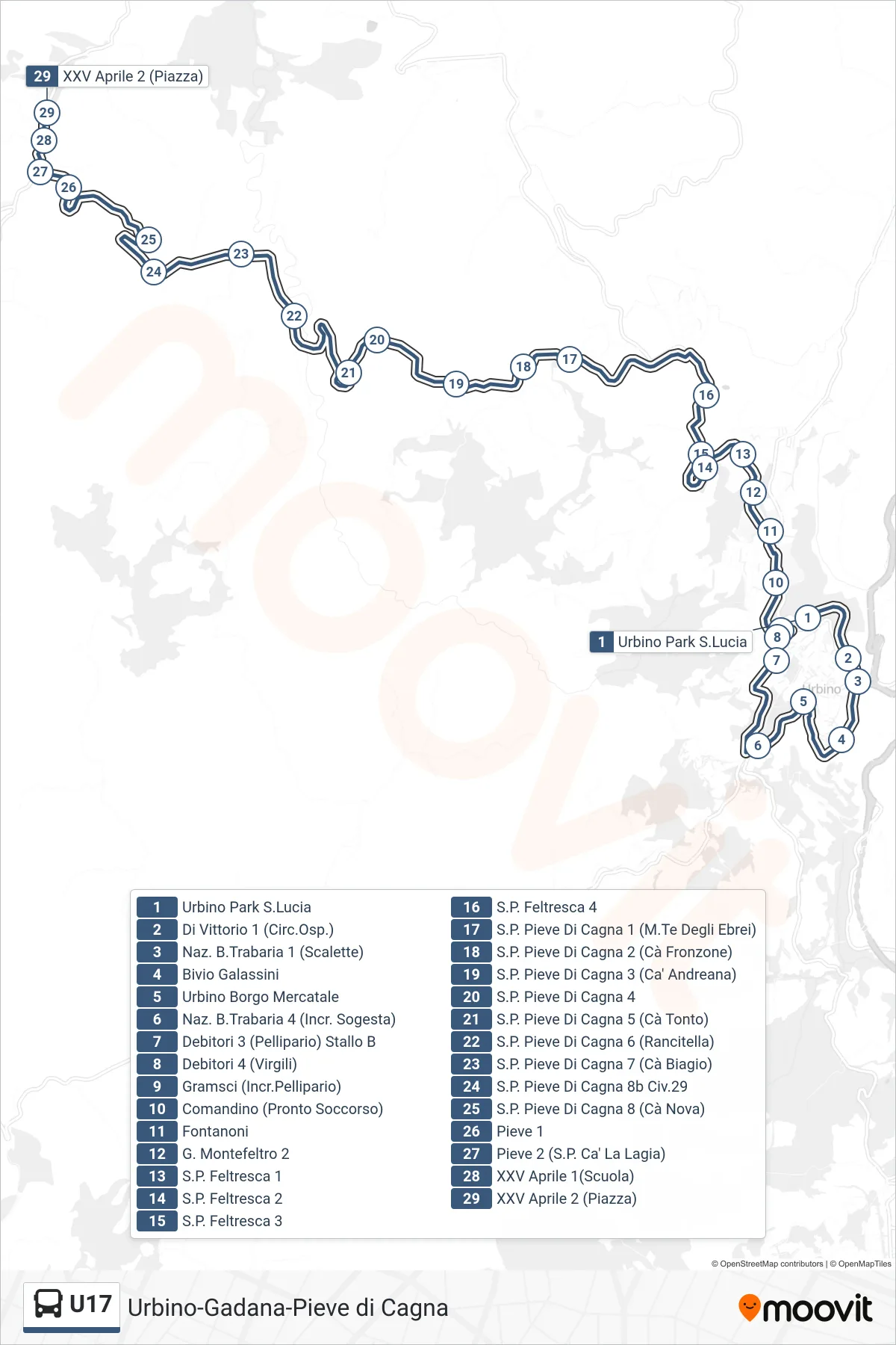 Linea U17 bus (XXV Aprile 2 (Piazza)) - Percorsi e fermate sulla mappa