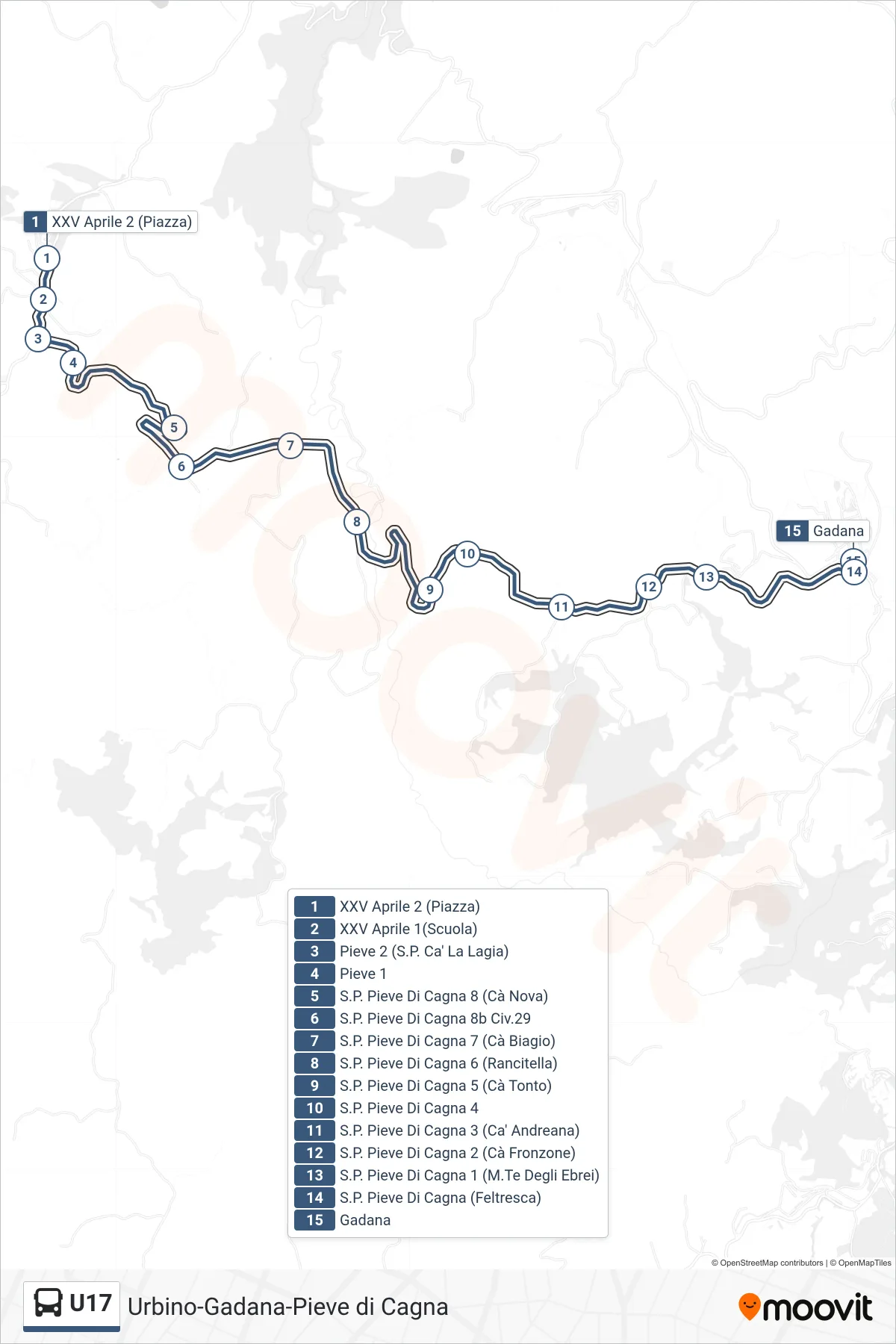 Linea U17 bus (Gadana) - Percorsi e fermate sulla mappa