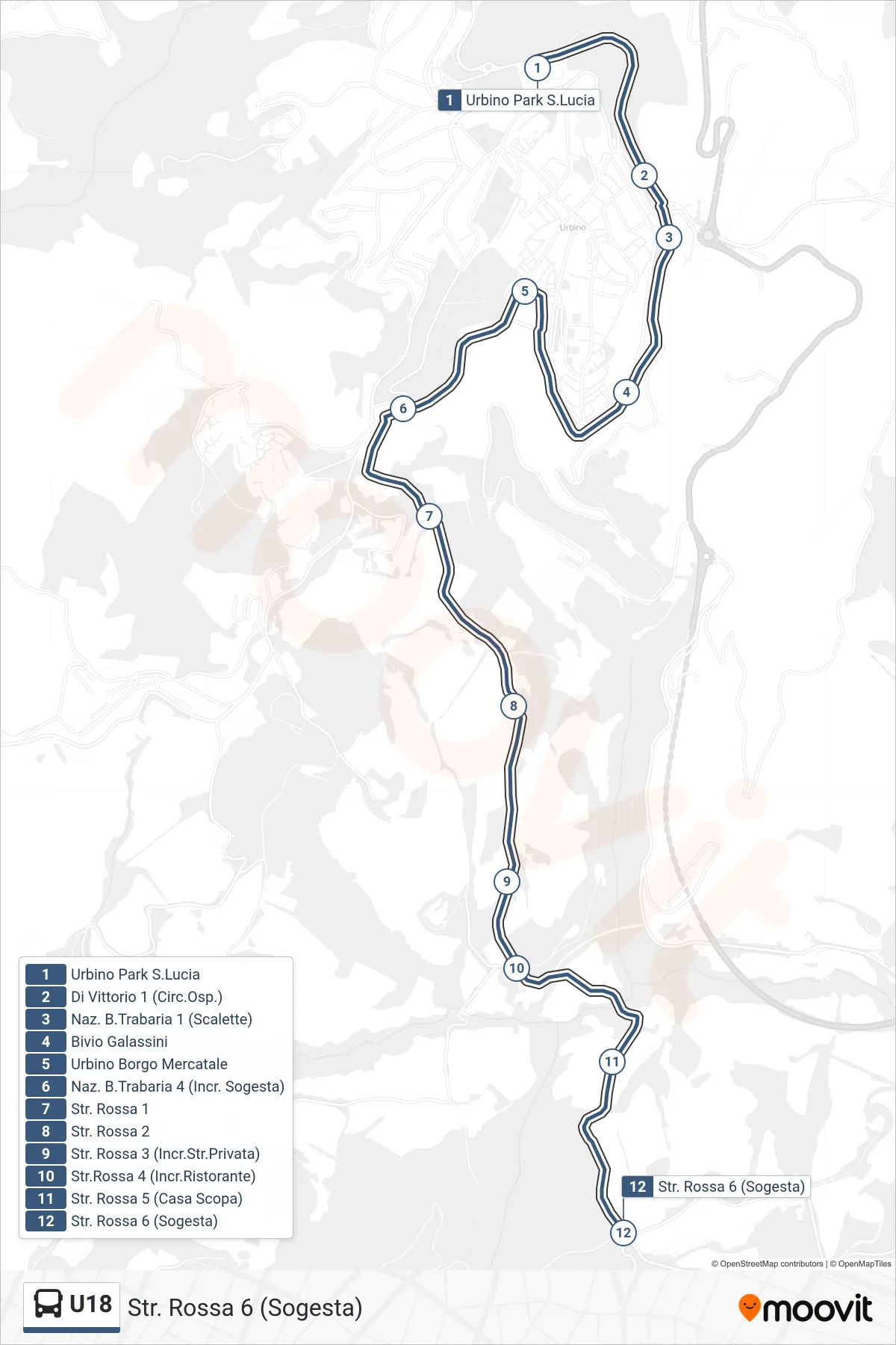 Linea U18 bus (Str. Rossa 6 (Sogesta)) - Percorsi e fermate sulla mappa