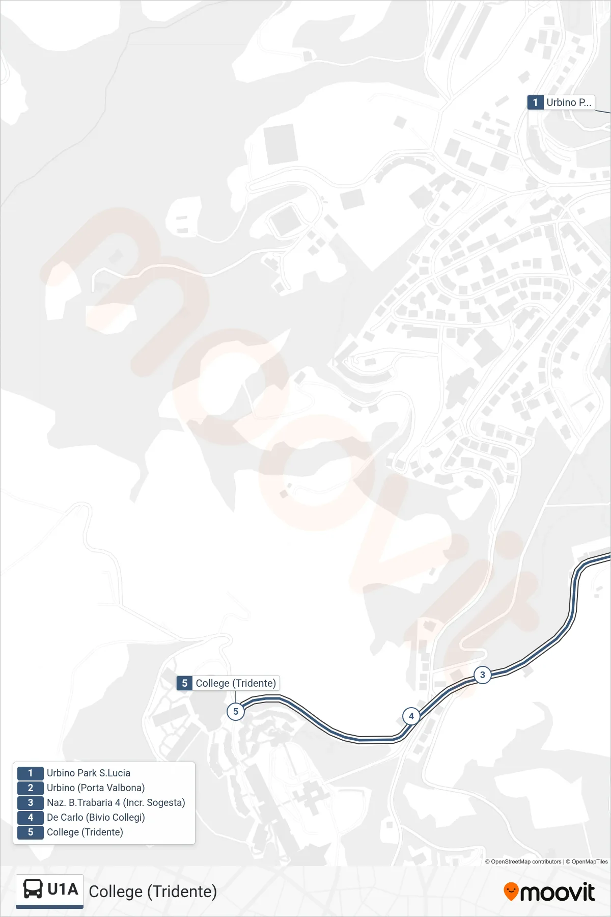 Linea U1A  bus (College (Tridente)) - Percorsi e fermate sulla mappa