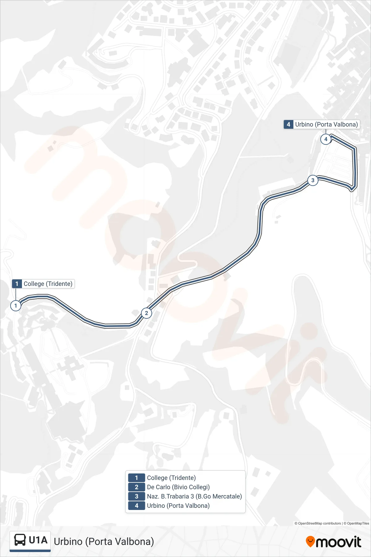 Linea U1A  bus (Urbino (Porta Valbona)) - Percorsi e fermate sulla mappa