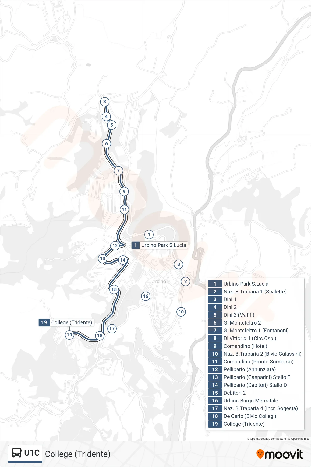 Linea U1C bus (College (Tridente)) - Percorsi e fermate sulla mappa