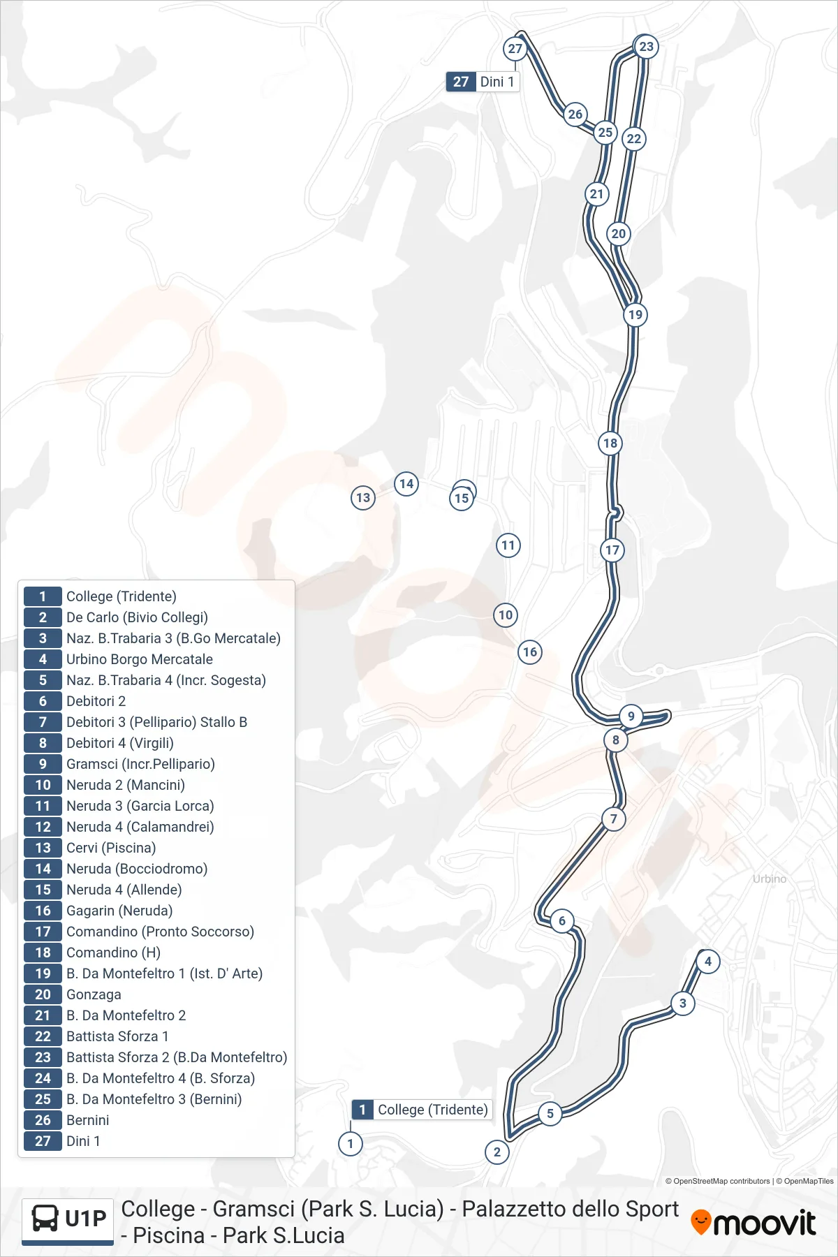 Linea U1P bus (Dini 1) - Percorsi e fermate sulla mappa