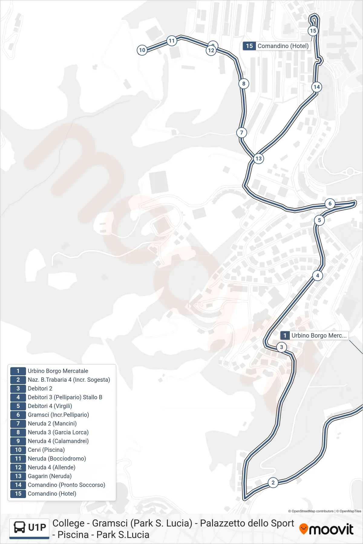 Linea U1P bus (Comandino (Hotel)) - Percorsi e fermate sulla mappa