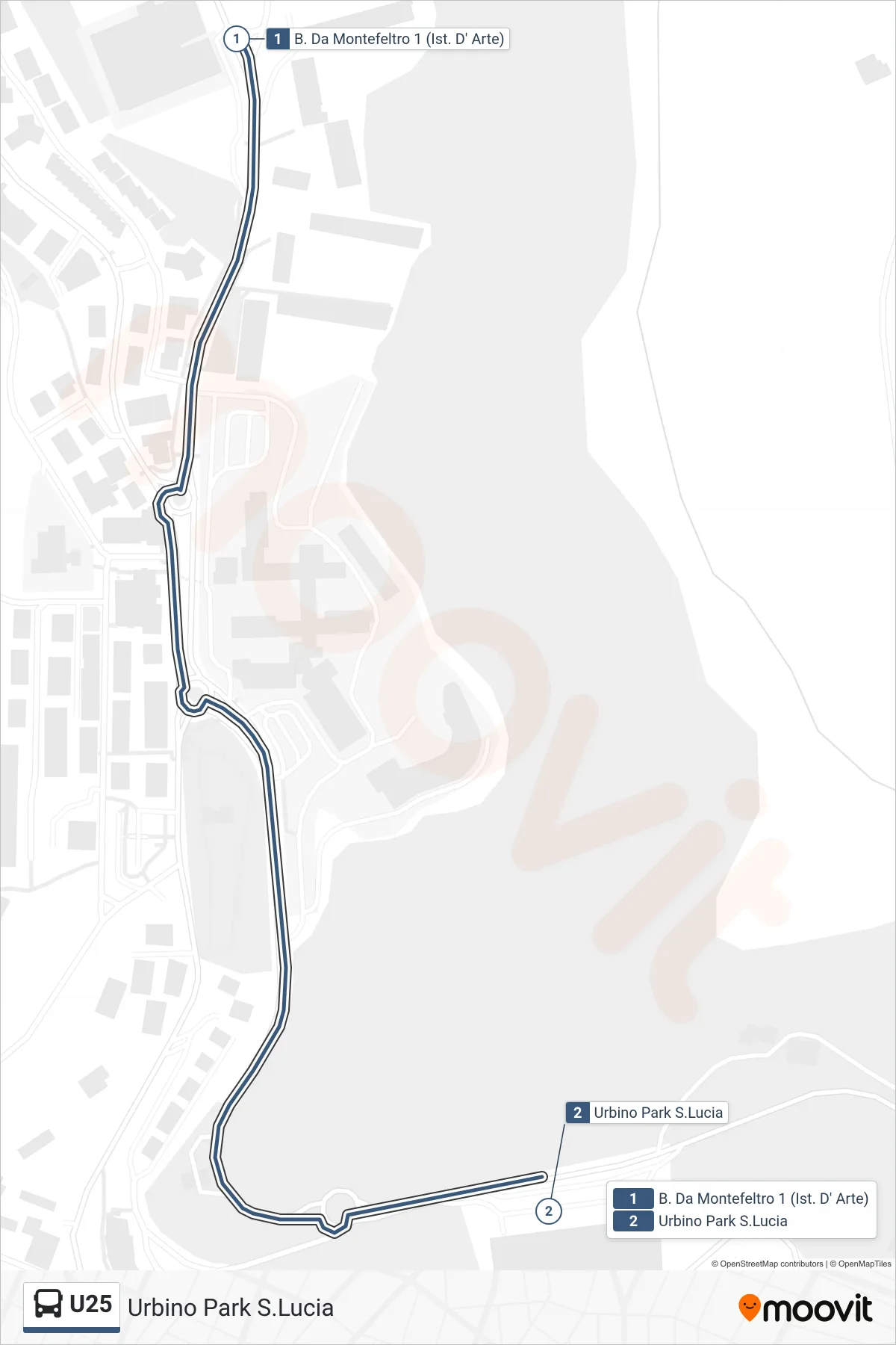 Linea U25 bus (Urbino Park S.Lucia) - Percorsi e fermate sulla mappa