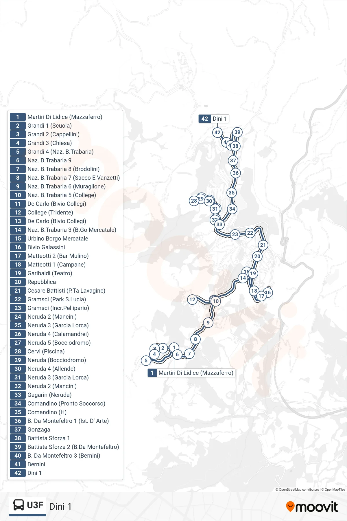 Linea U3F bus (Dini 1) - Percorsi e fermate sulla mappa
