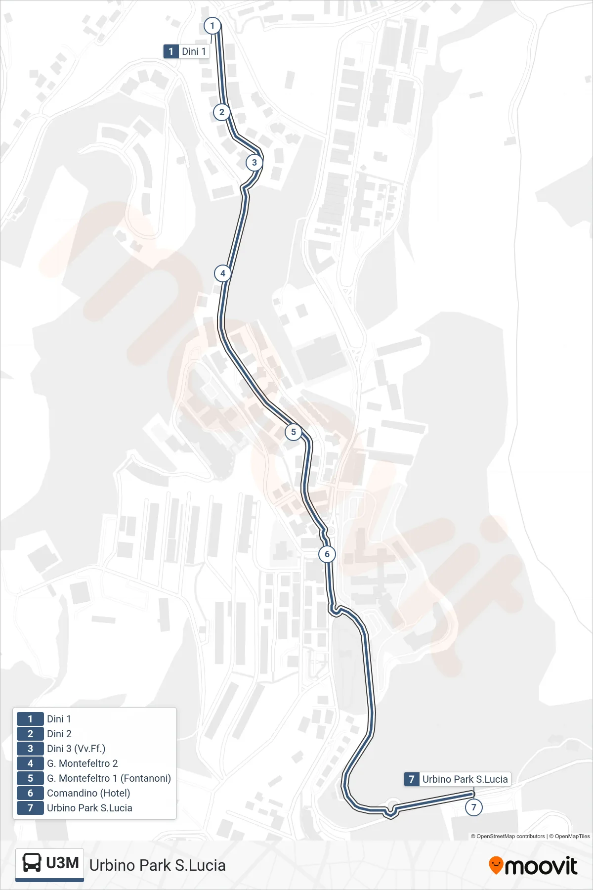 Linea U3M bus (Urbino Park S.Lucia) - Percorsi e fermate sulla mappa