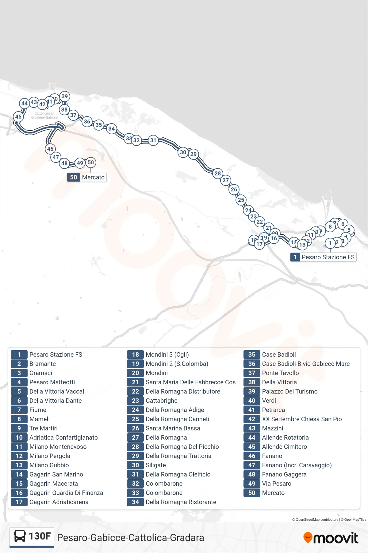 Linea 130F bus (Mercato) - Percorsi e fermate sulla mappa