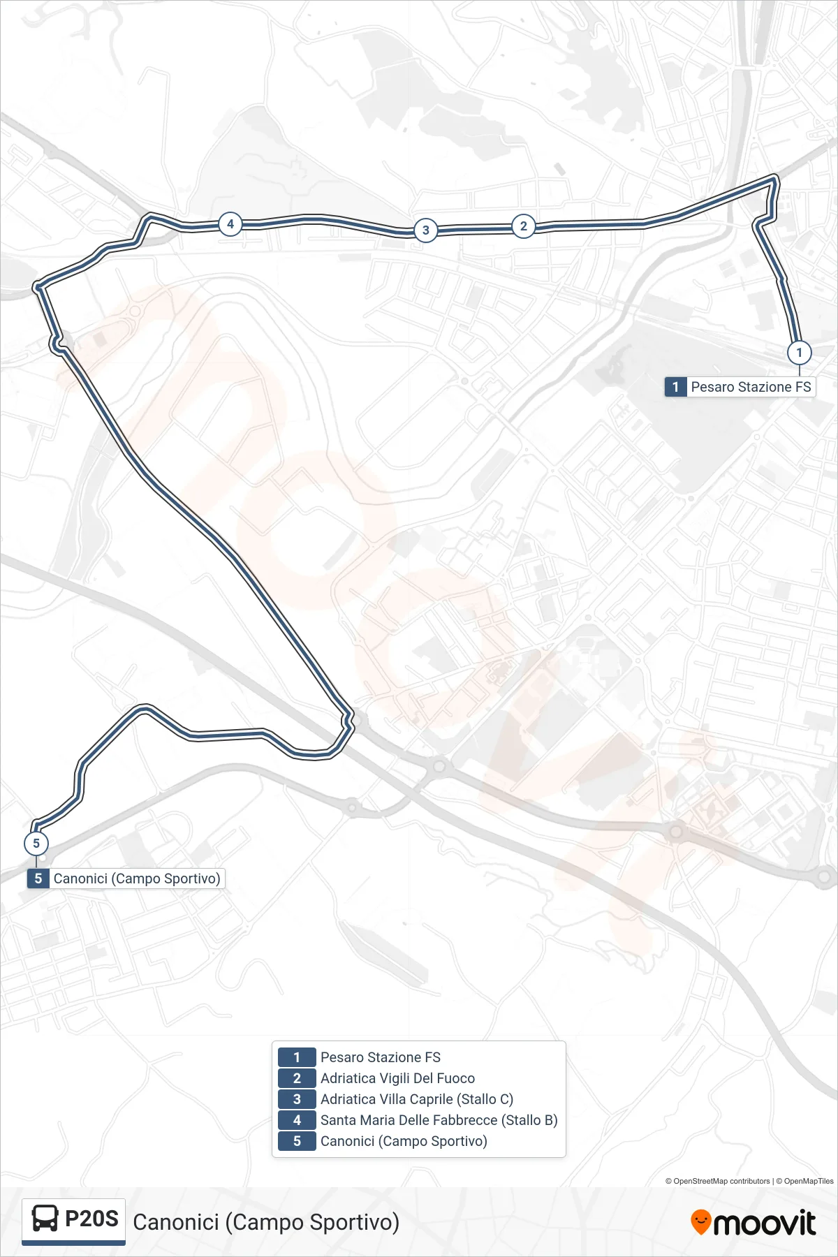 Linea P20S bus (Canonici (Campo Sportivo)) - Percorsi e fermate sulla mappa