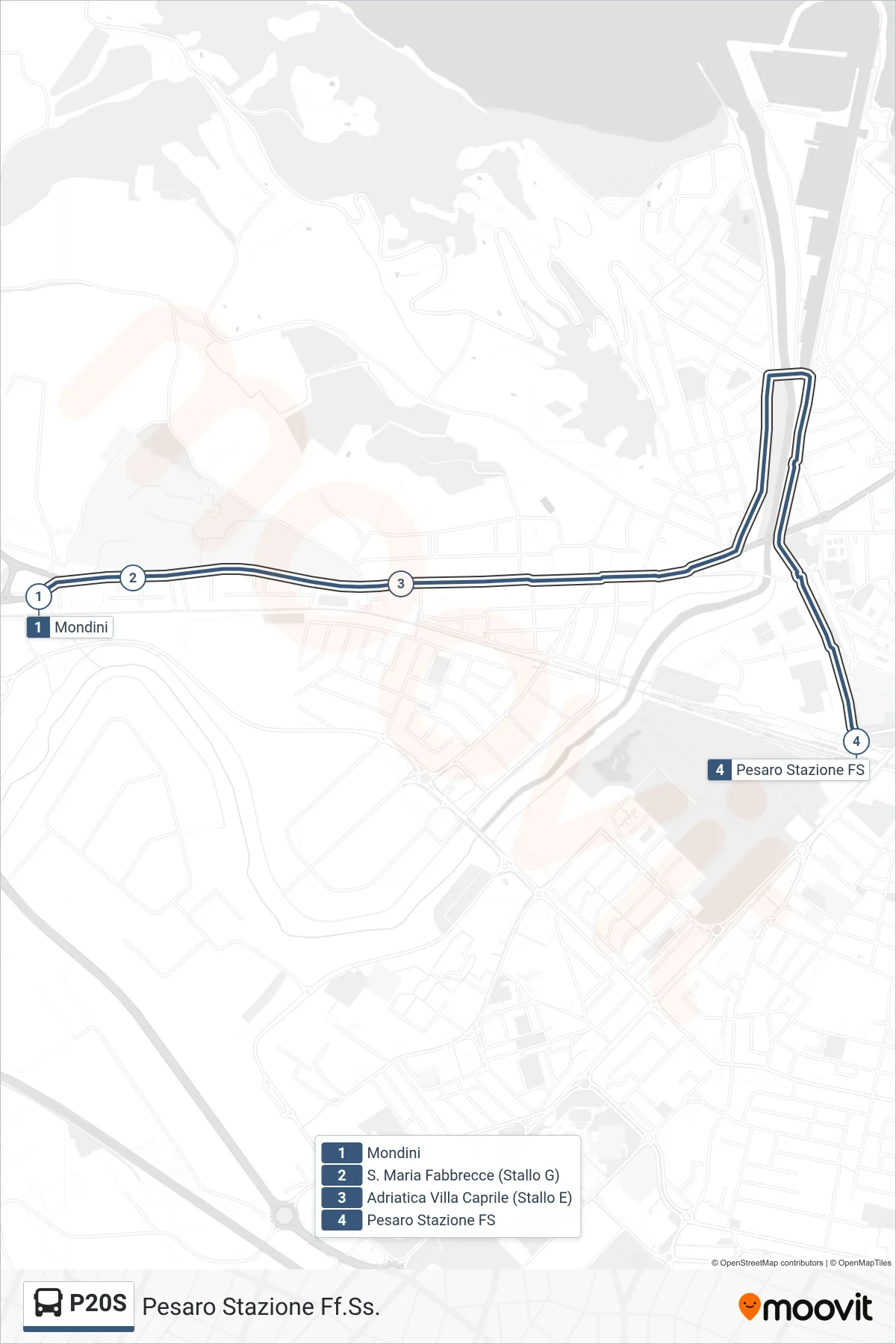 Linea P20S bus (Pesaro Stazione Ff.Ss.) - Percorsi e fermate sulla mappa
