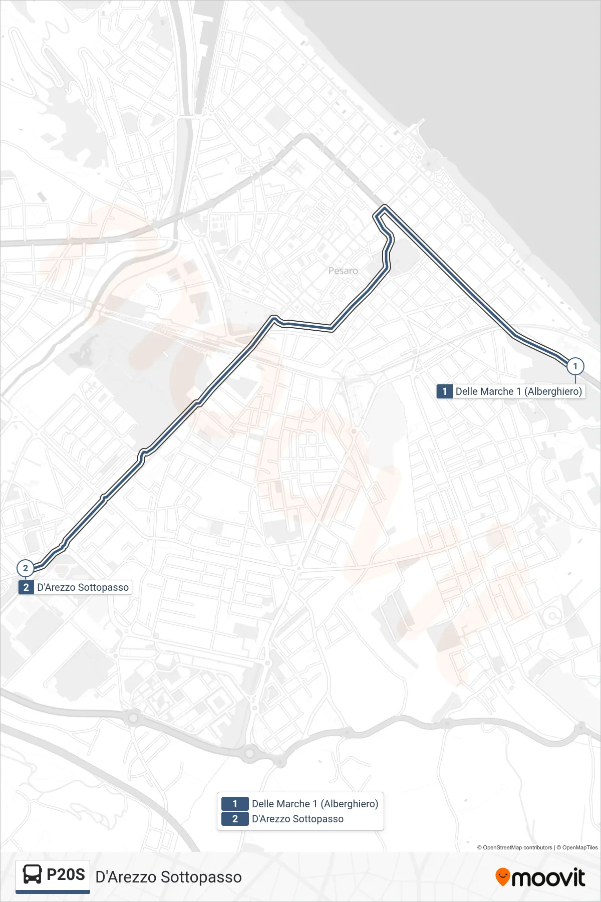 Linea P20S  bus (D'Arezzo Sottopasso) - Percorsi e fermate sulla mappa