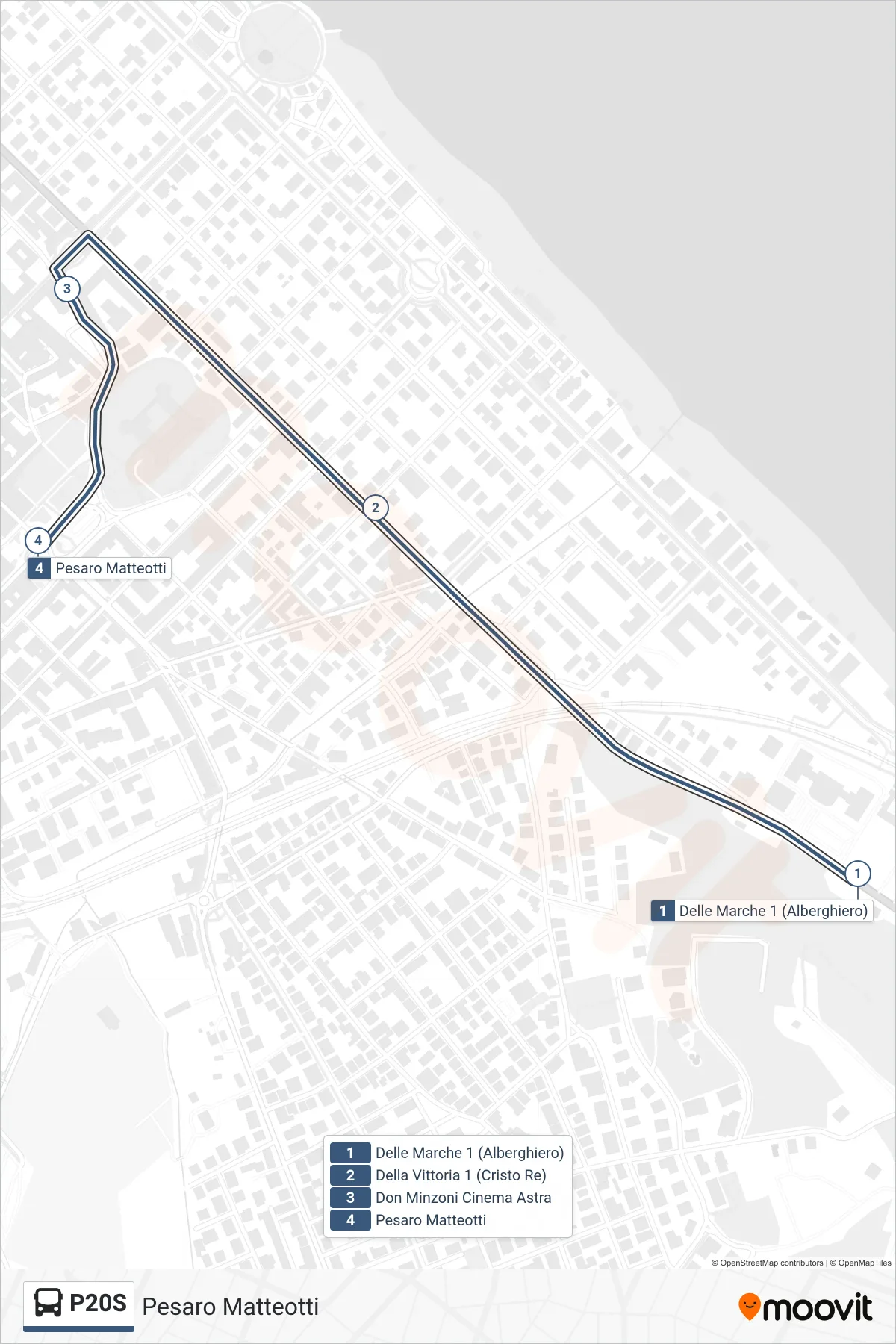 Linea P20S bus (Pesaro Matteotti) - Percorsi e fermate sulla mappa