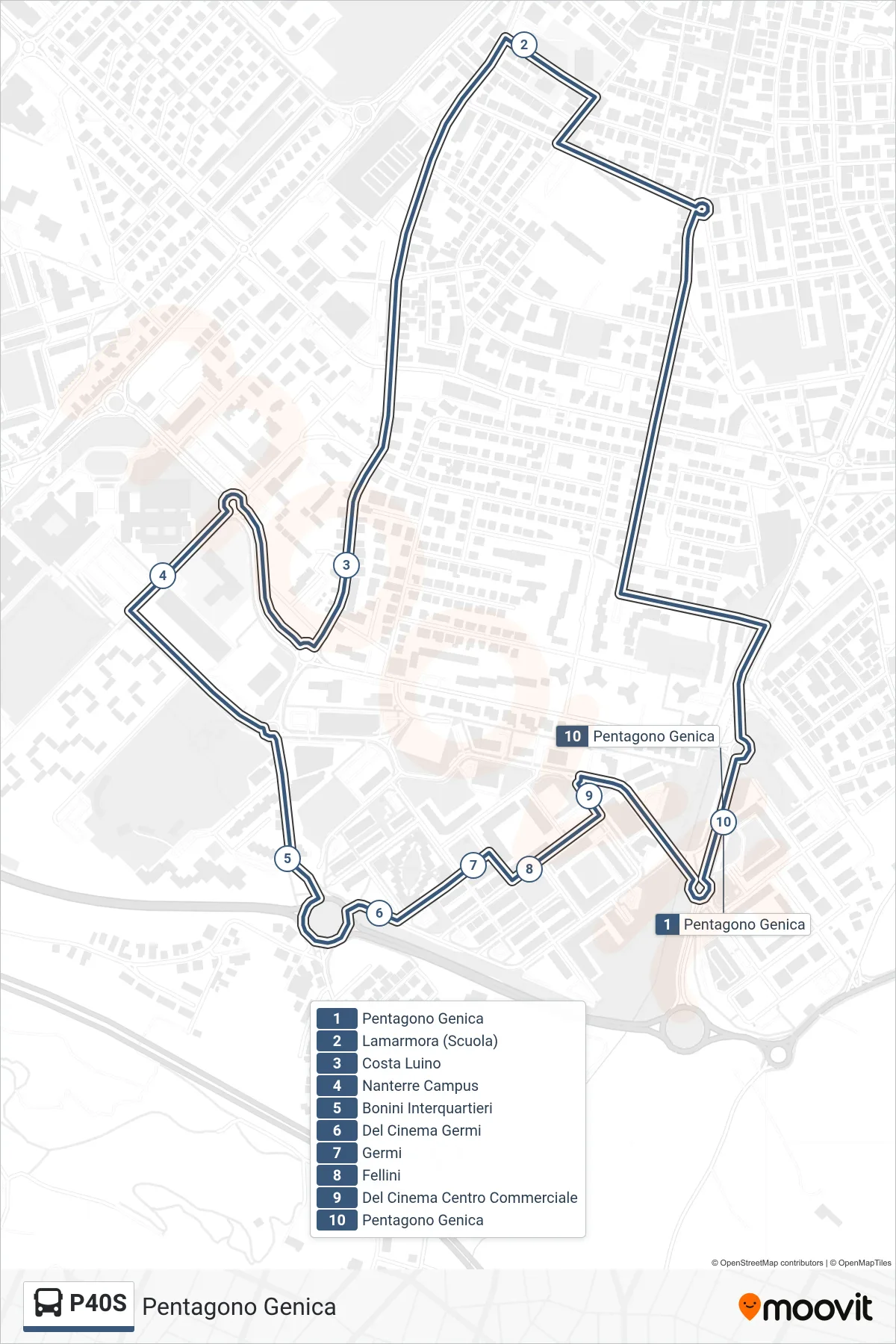 Linea P40S  bus (Pentagono Genica) - Percorsi e fermate sulla mappa
