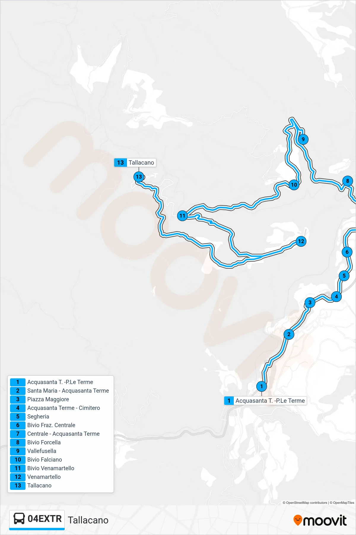 Linea 04EXTR bus (Tallacano) - Percorsi e fermate sulla mappa