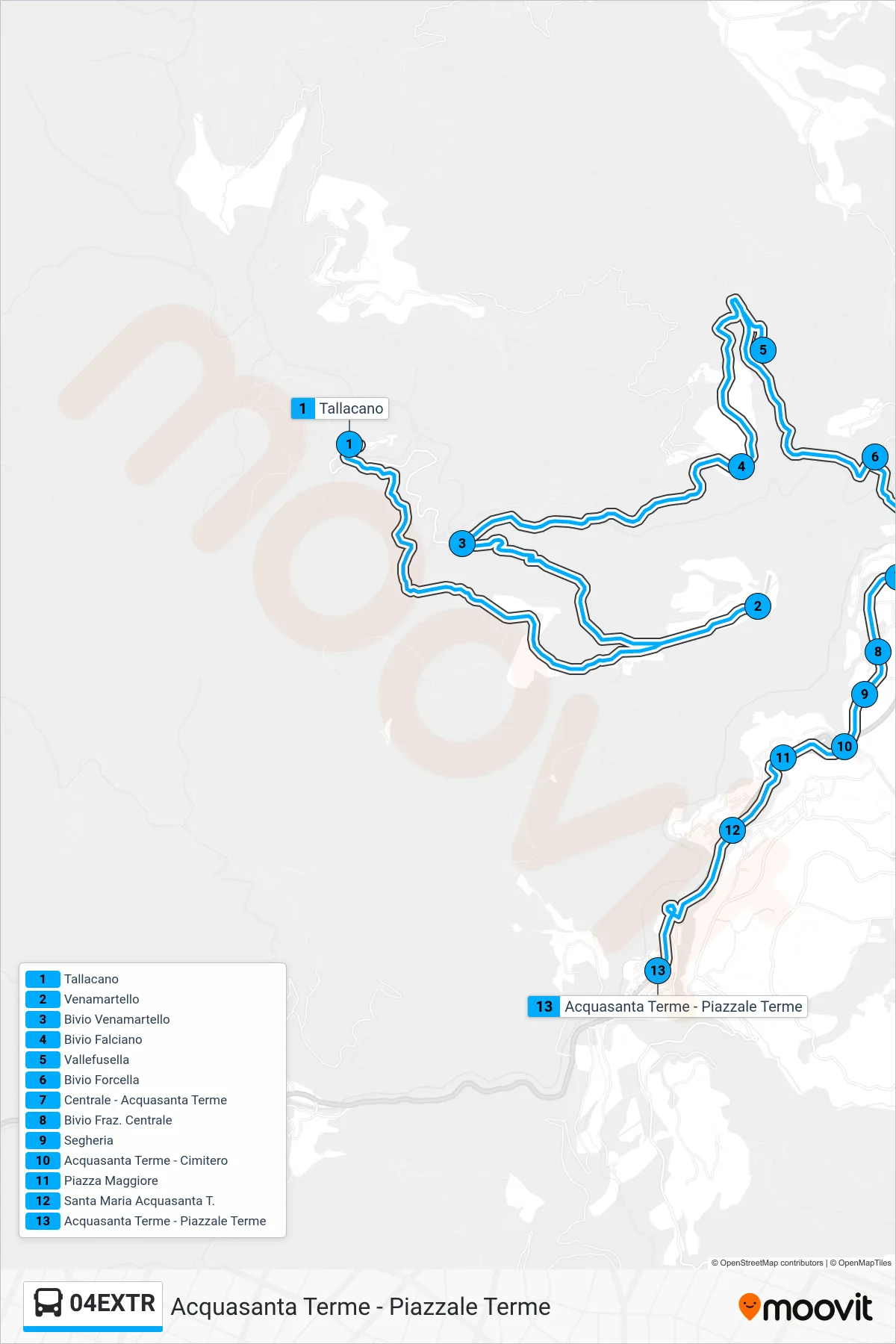 Linea 04EXTR bus (Acquasanta Terme - Piazzale Terme) - Percorsi e fermate sulla mappa