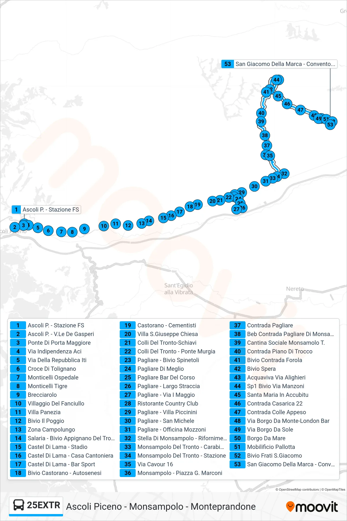 Linea 25EXTR  bus (San Giacomo Della Marca - Convento Frati) - Percorsi e fermate sulla mappa