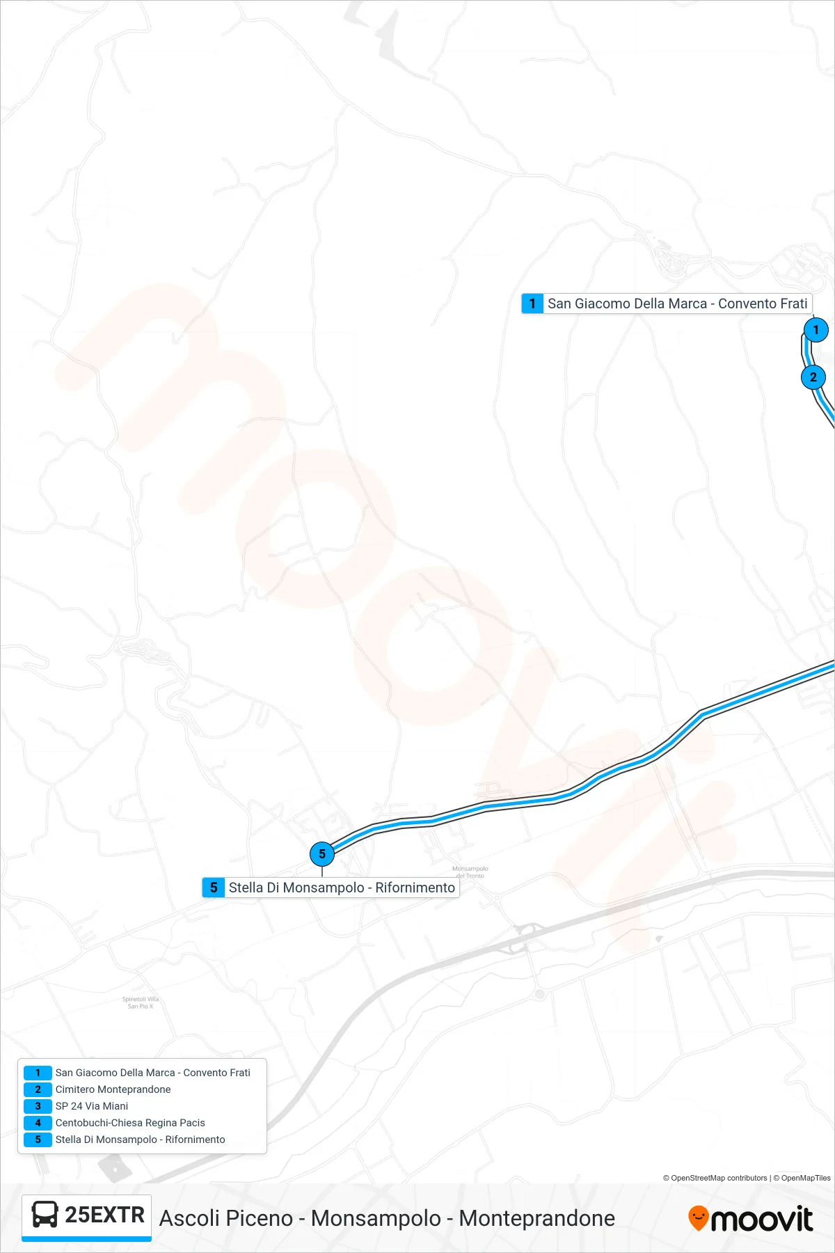 Linea 25EXTR bus (Stella Di Monsampolo - Rifornimento) - Percorsi e fermate sulla mappa