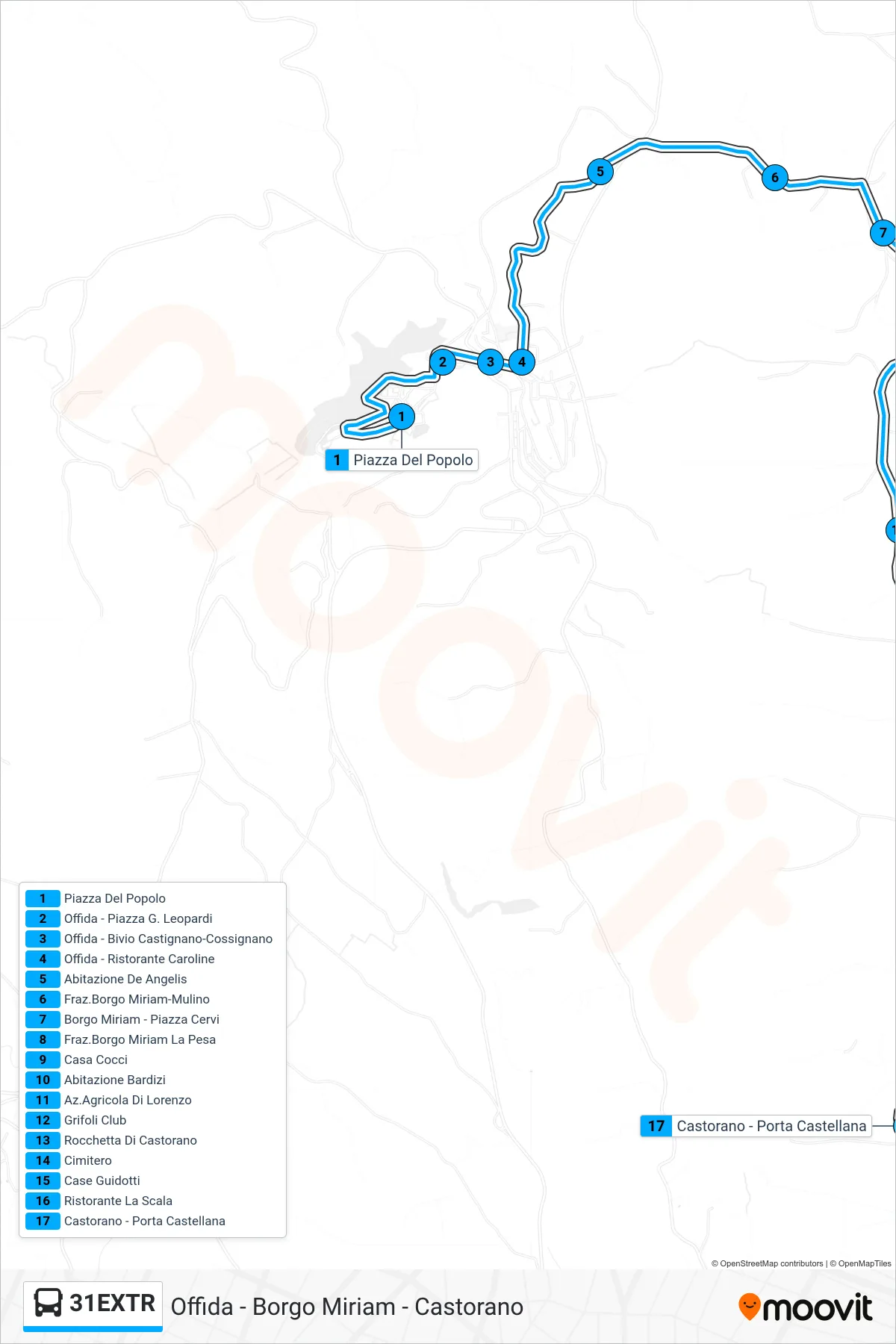 Linea 31EXTR  bus (Castorano - Porta Castellana) - Percorsi e fermate sulla mappa