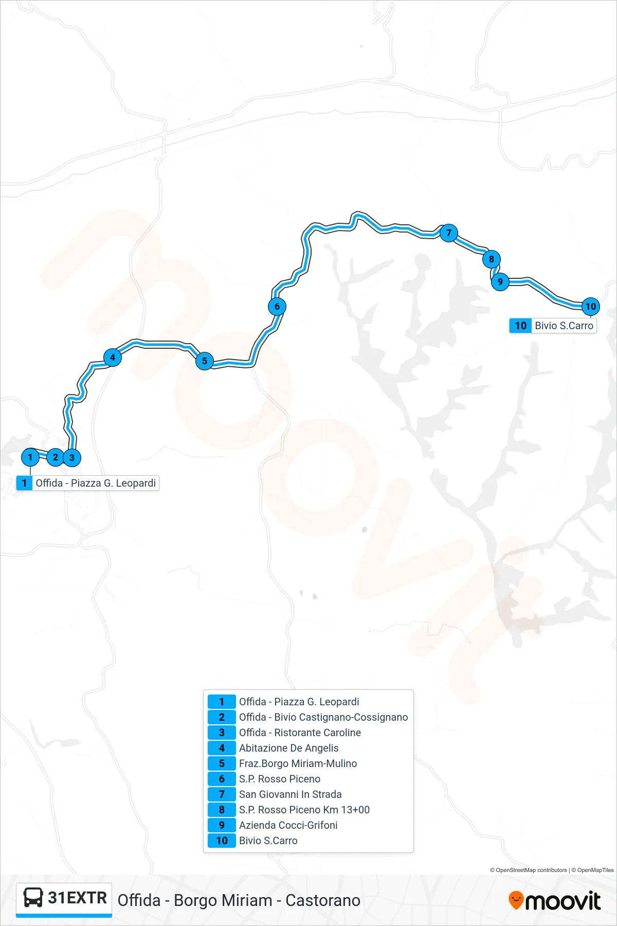 Linea 31EXTR  bus (Bivio S.Carro) - Percorsi e fermate sulla mappa