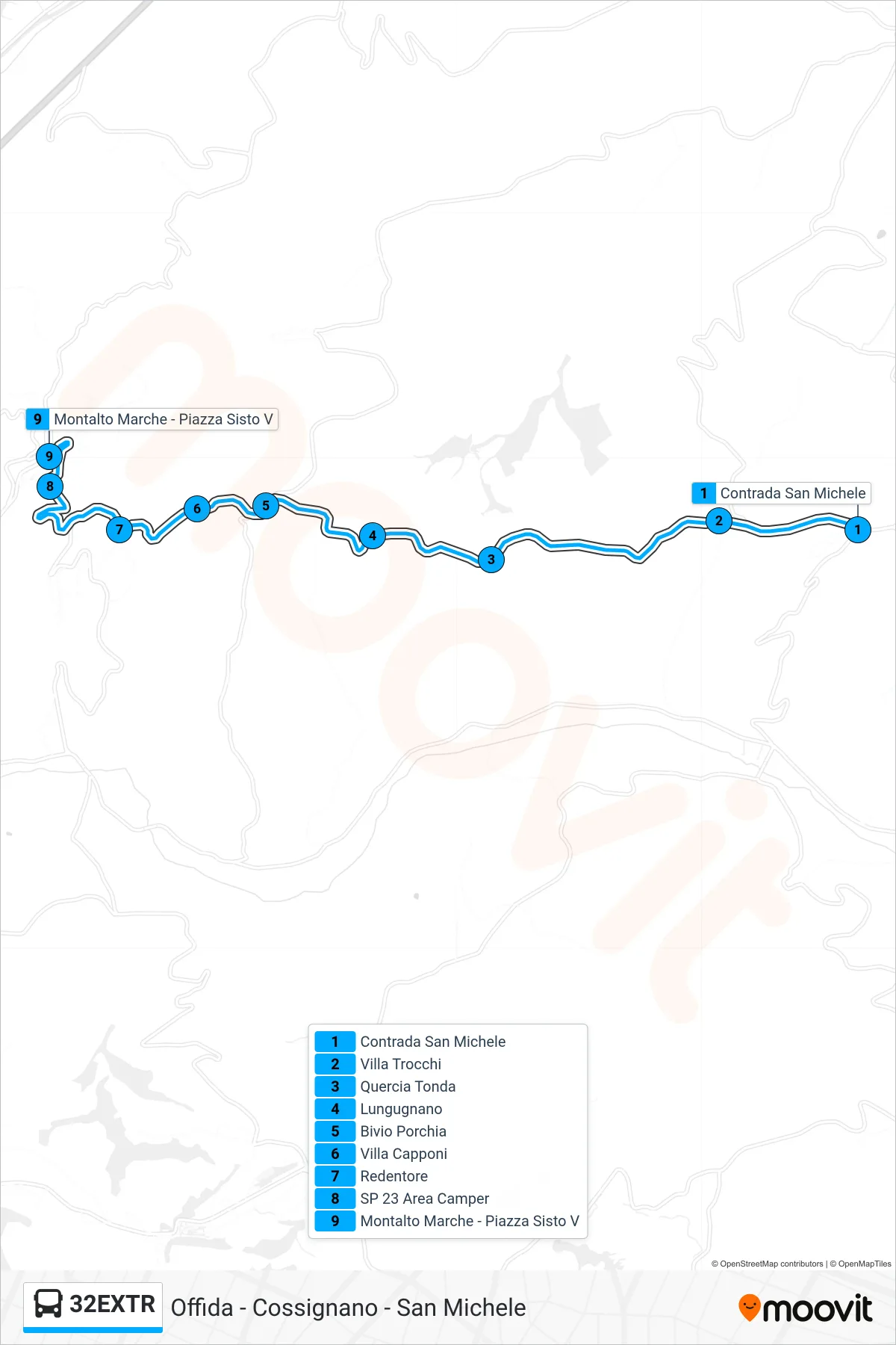 Linea 32EXTR bus (Montalto Marche - Piazza Sisto V) - Percorsi e fermate sulla mappa