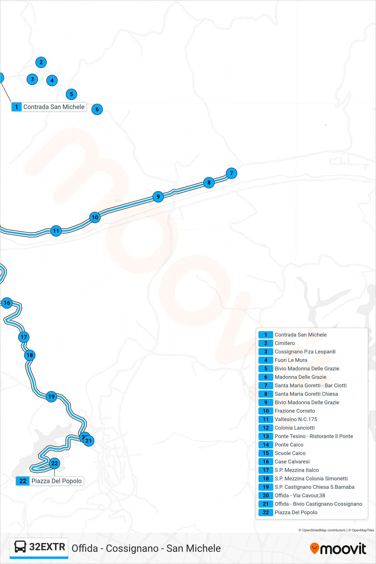Linea 32EXTR  bus (Piazza Del Popolo) - Percorsi e fermate sulla mappa