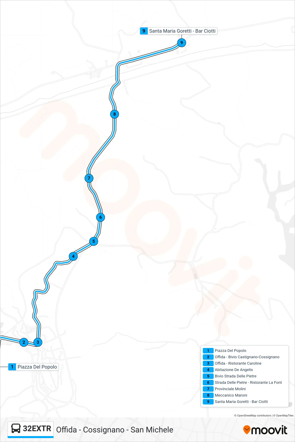 Linea 32EXTR  bus (Santa Maria Goretti - Bar Ciotti) - Percorsi e fermate sulla mappa