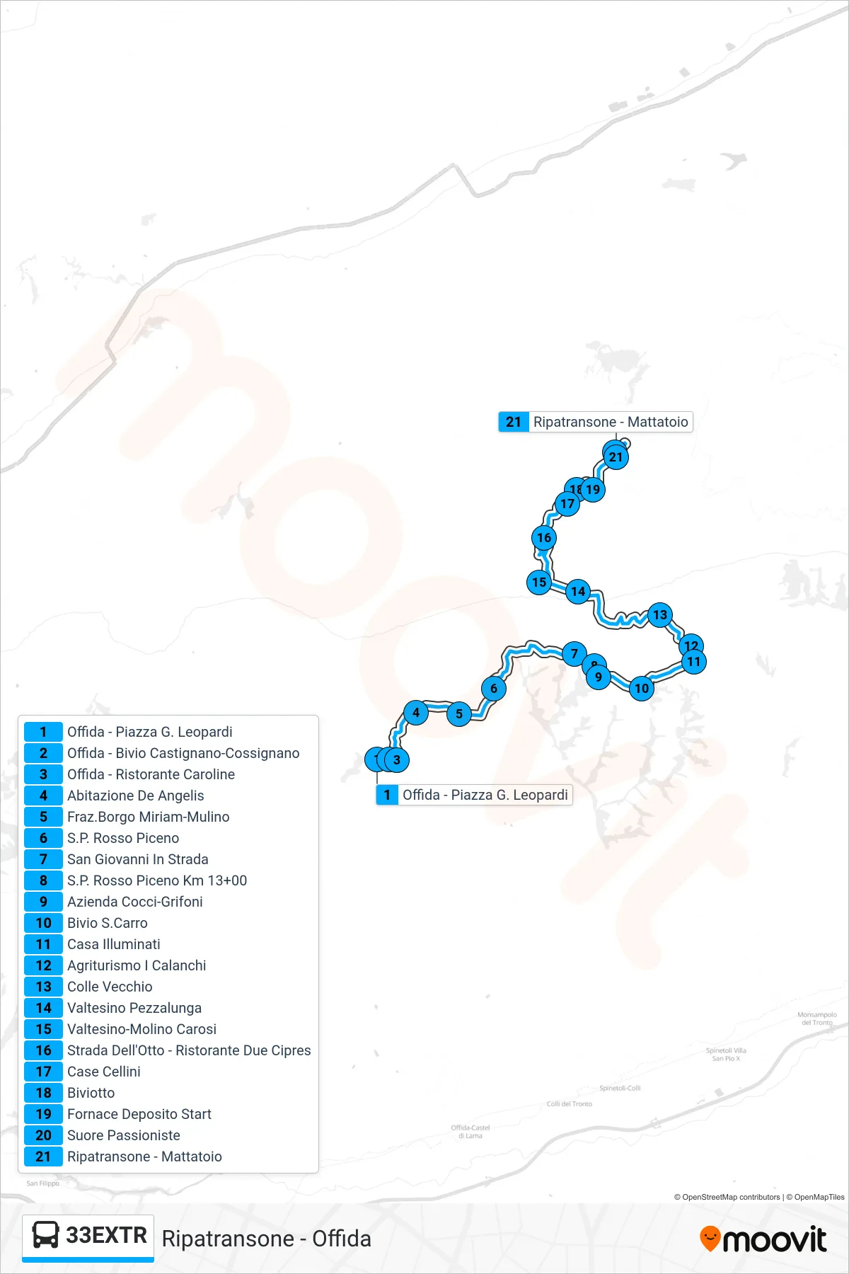 Linea 33EXTR bus (Ripatransone - Mattatoio) - Percorsi e fermate sulla mappa