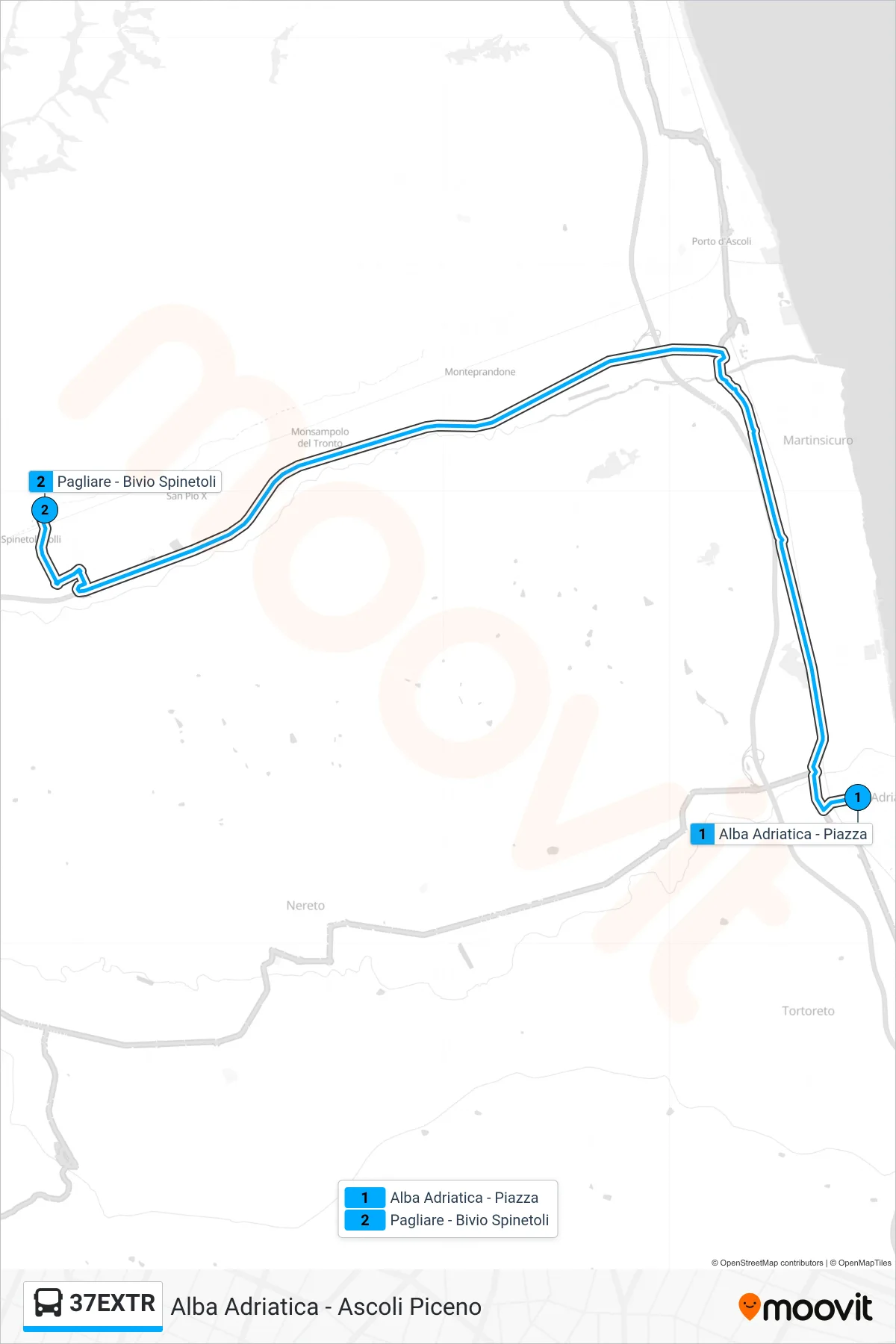 Linea 37EXTR bus (Pagliare - Bivio Spinetoli) - Percorsi e fermate sulla mappa