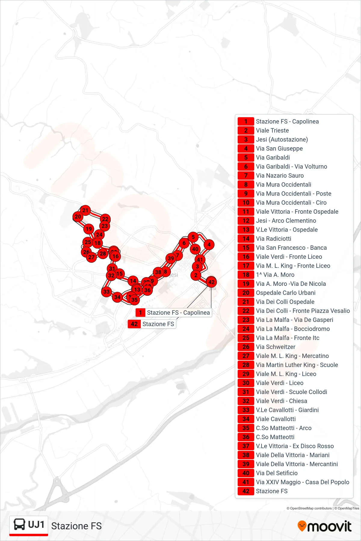 Linea UJ1  bus (Stazione FS) - Percorsi e fermate sulla mappa