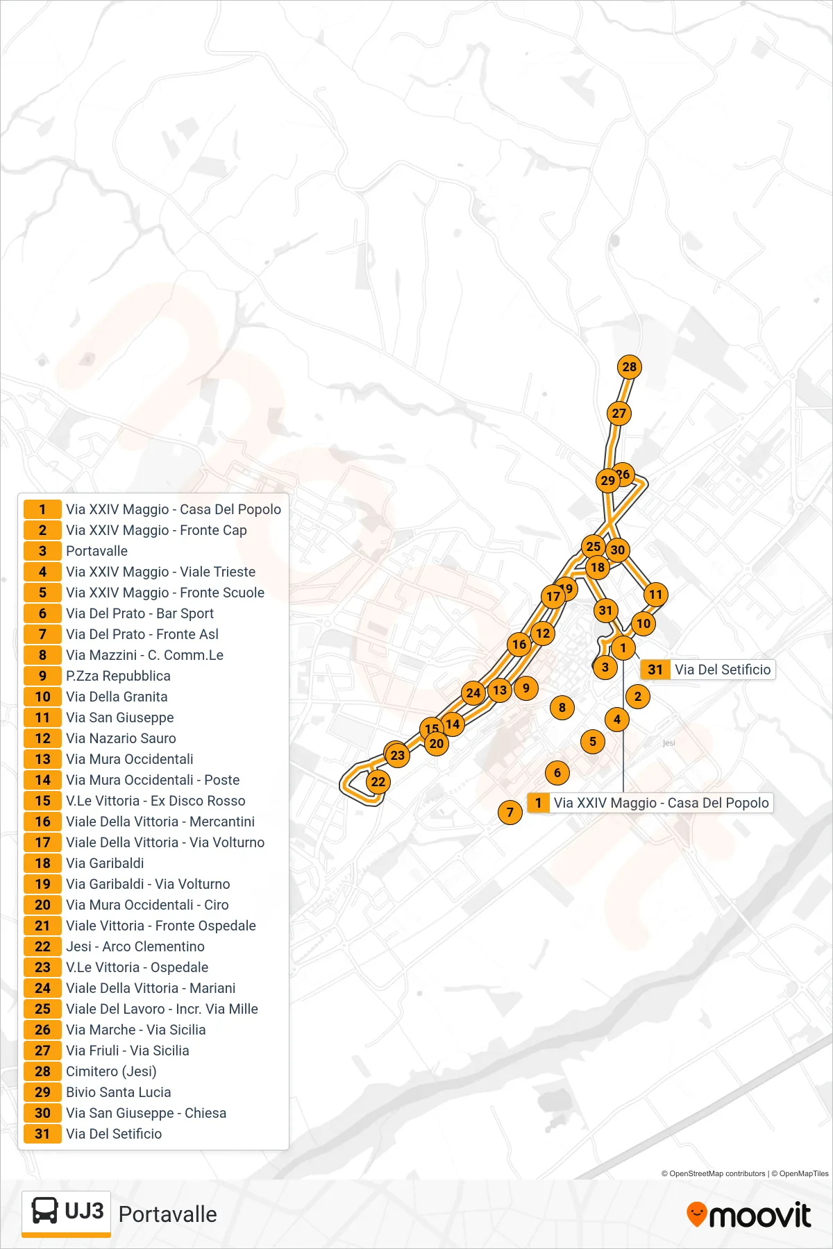 Linea UJ3  bus (Portavalle) - Percorsi e fermate sulla mappa