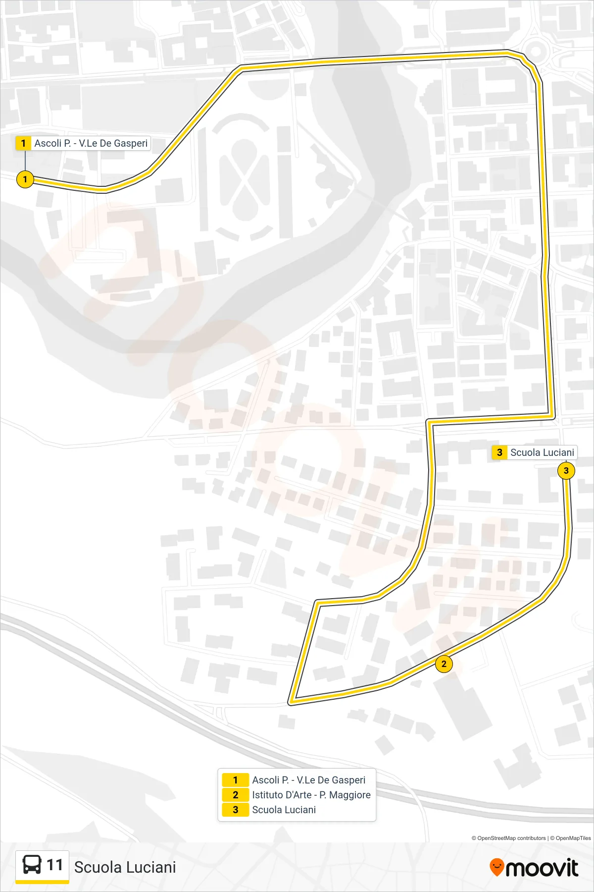 Linea 11 bus (Scuola Luciani) - Percorsi e fermate sulla mappa