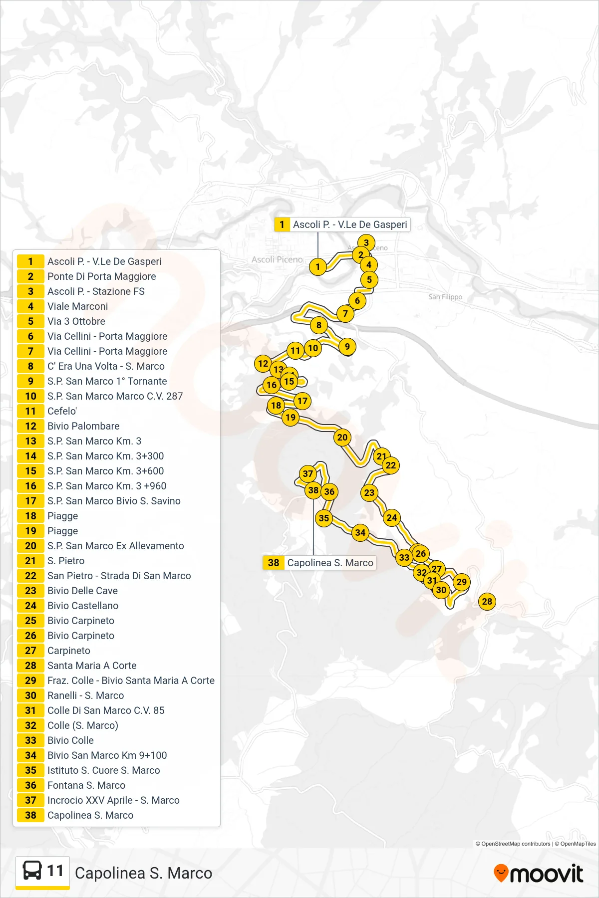 Linea 11 bus (Capolinea S. Marco) - Percorsi e fermate sulla mappa