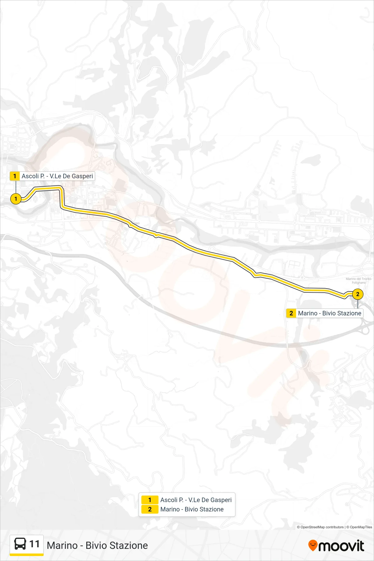 Linea 11 bus (Marino - Bivio Stazione) - Percorsi e fermate sulla mappa