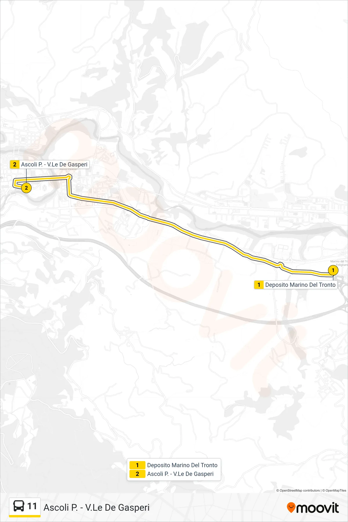 Linea 11 bus (Ascoli P. - V.Le De Gasperi) - Percorsi e fermate sulla mappa