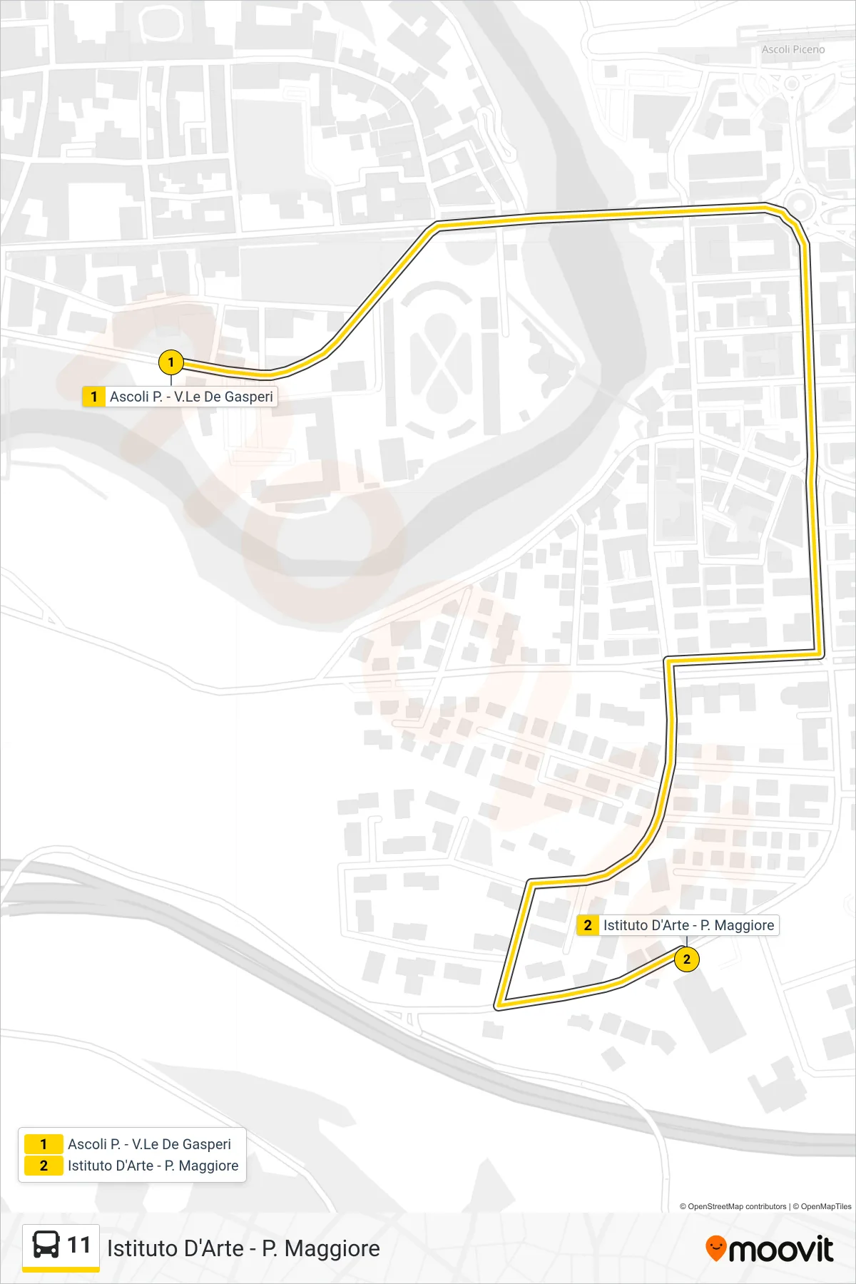 Linea 11 bus (Istituto D'Arte - P. Maggiore) - Percorsi e fermate sulla mappa